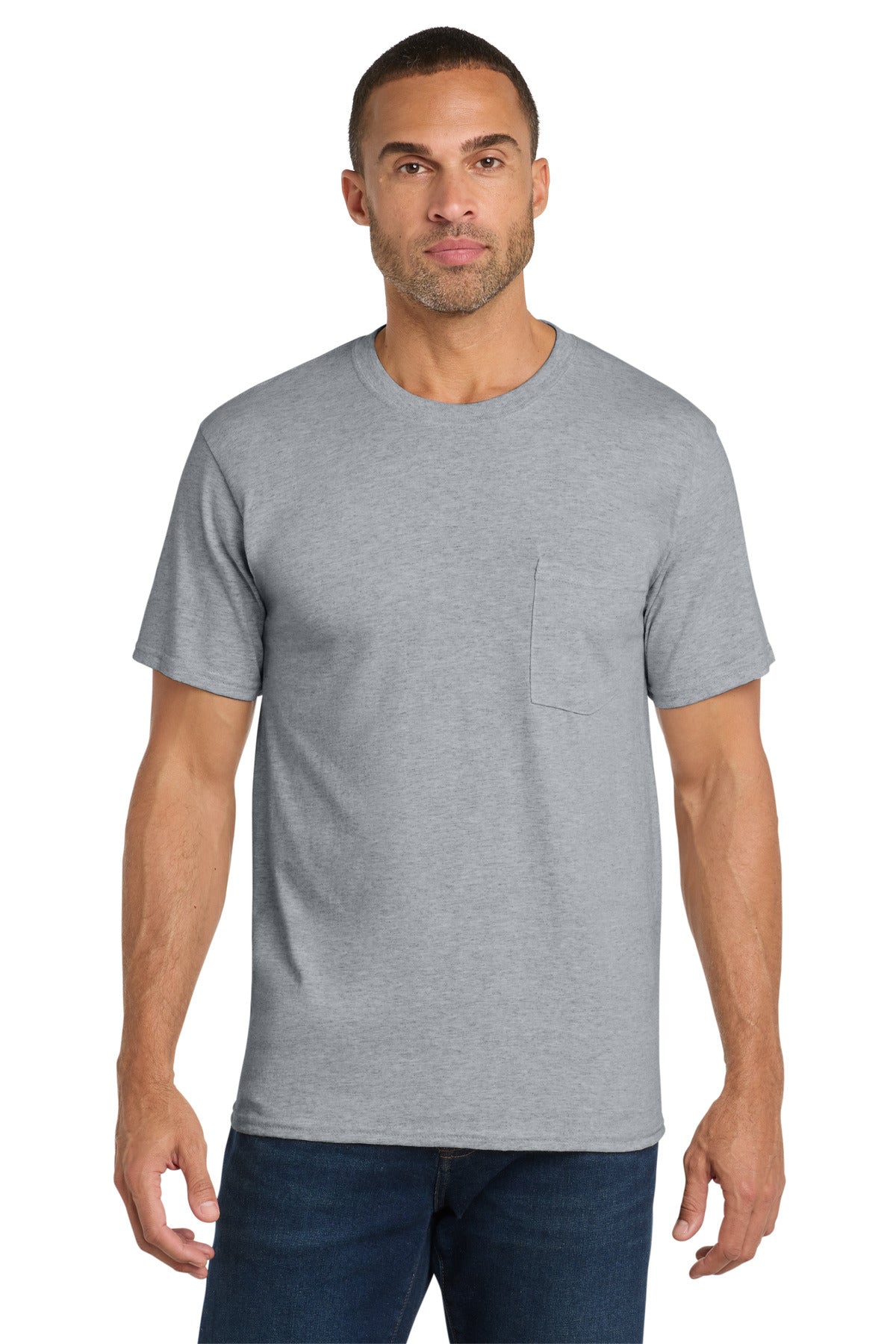 Custom logo Port & Co® Core Cotton Pocket Tee. PC54P in Athletic Heather