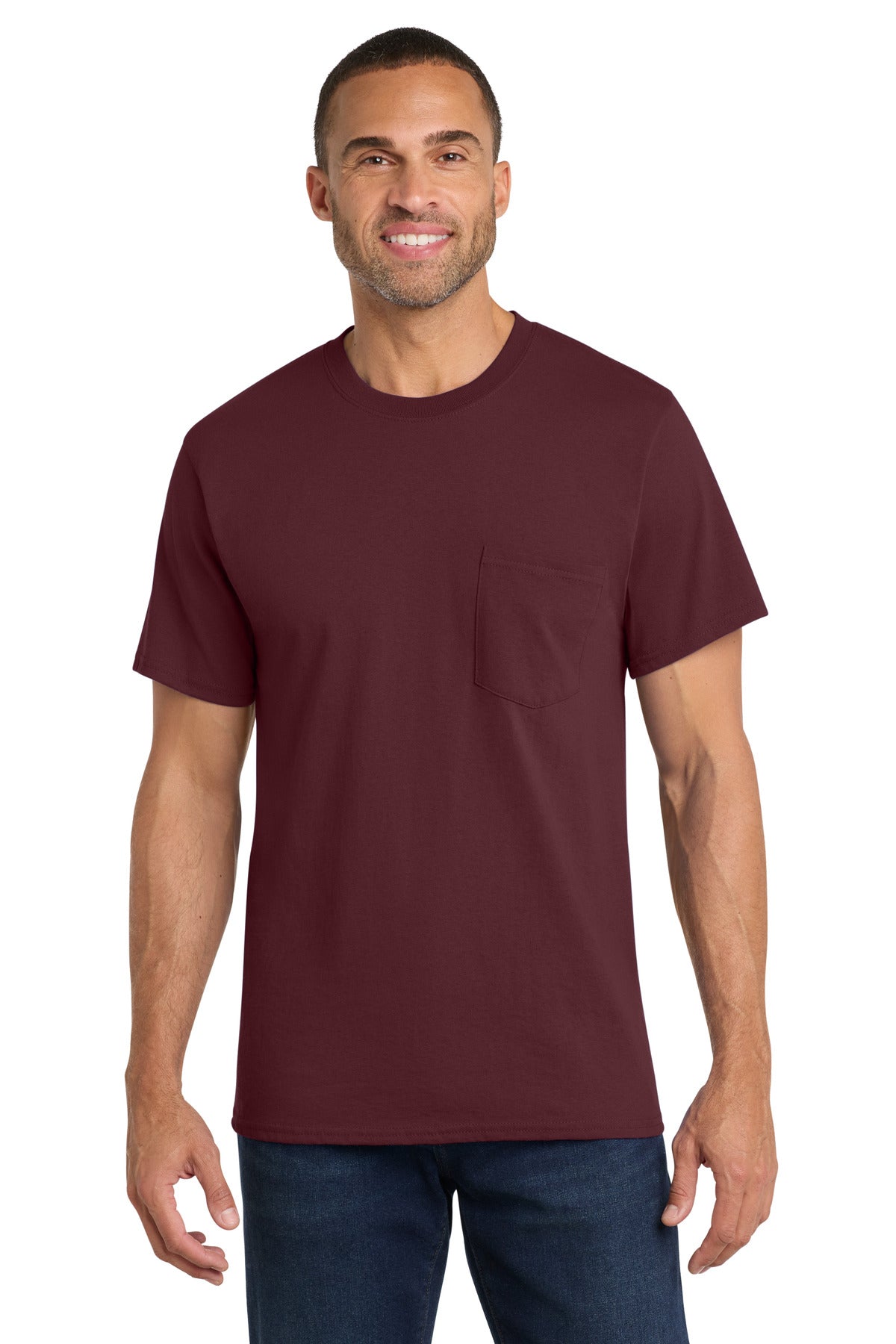 Custom logo Port & Co® Core Cotton Pocket Tee. PC54P in Athletic Maroon