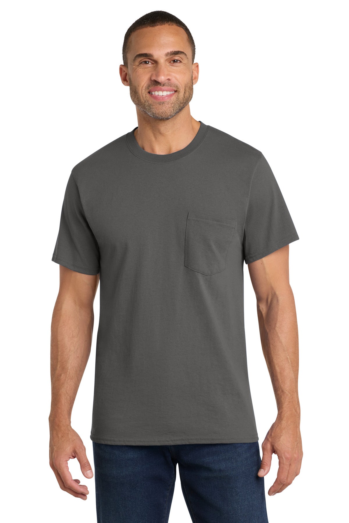 Custom logo Port & Co® Core Cotton Pocket Tee. PC54P in Charcoal