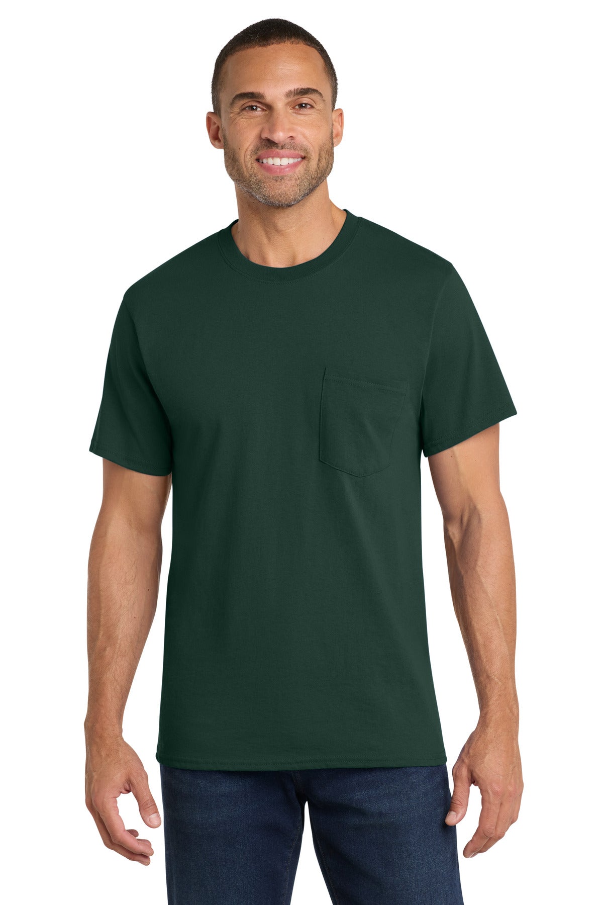 Custom logo Port & Co® Core Cotton Pocket Tee. PC54P in Dark Green