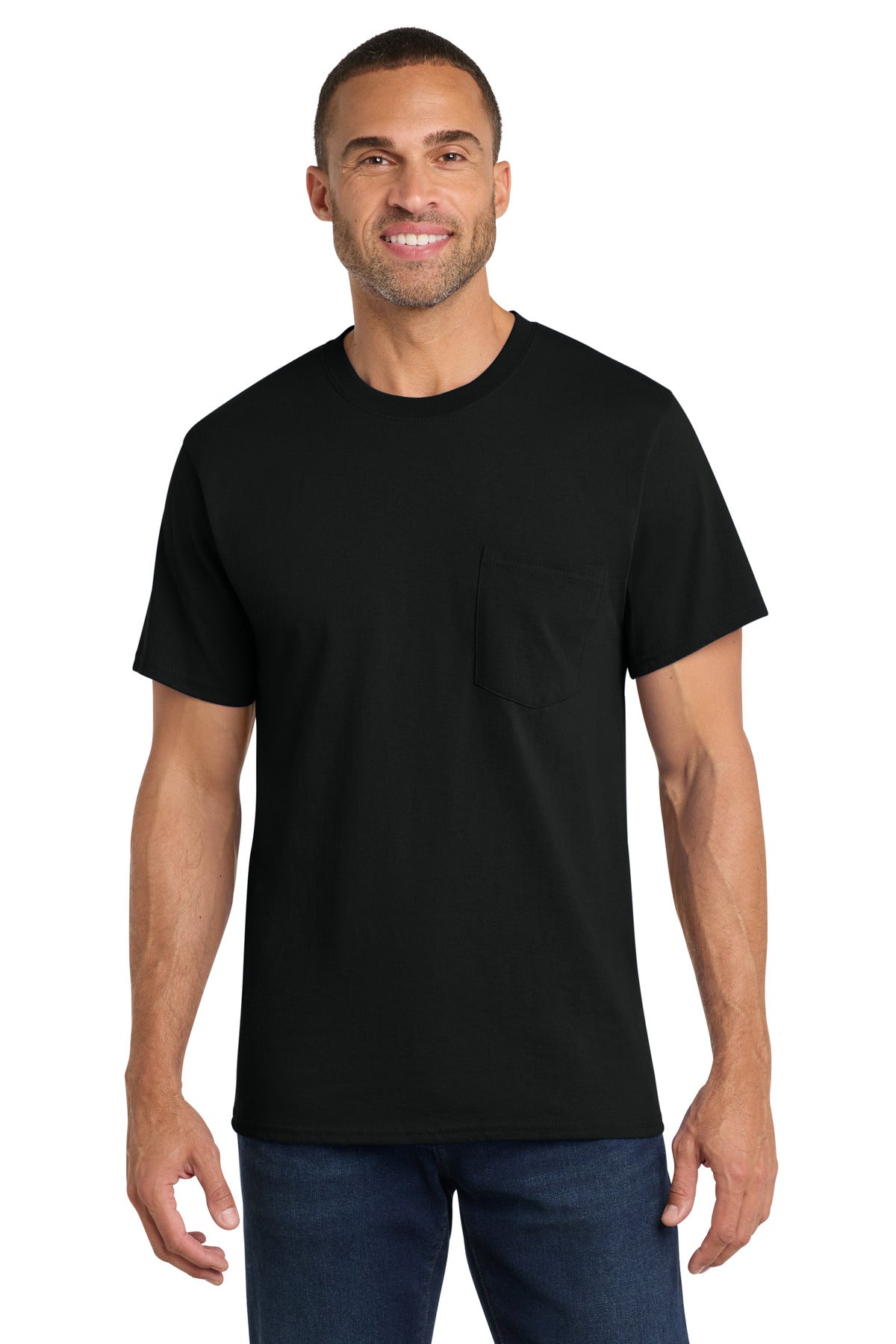Custom logo Port & Co® Core Cotton Pocket Tee. PC54P in Jet Black