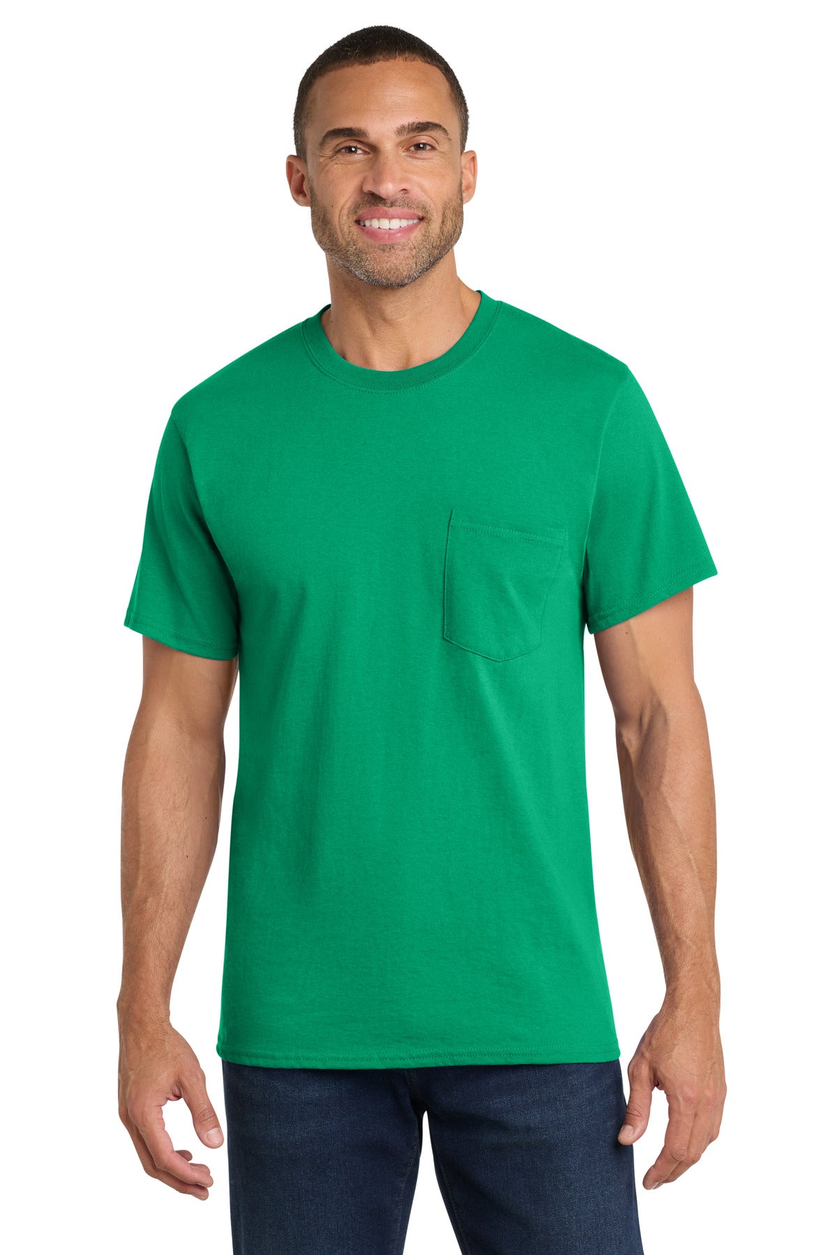 Custom logo Port & Co® Core Cotton Pocket Tee. PC54P in Kelly
