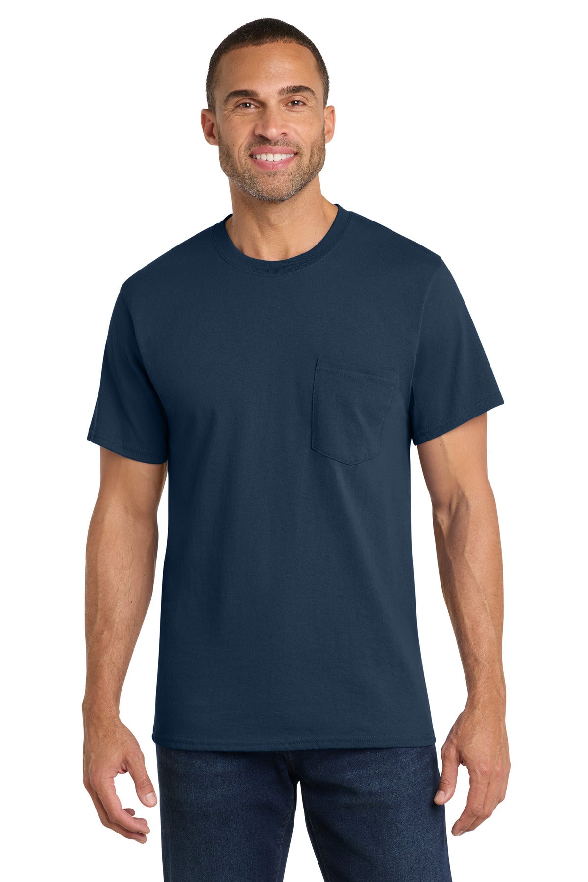 Custom logo Port & Co® Core Cotton Pocket Tee. PC54P in Navy