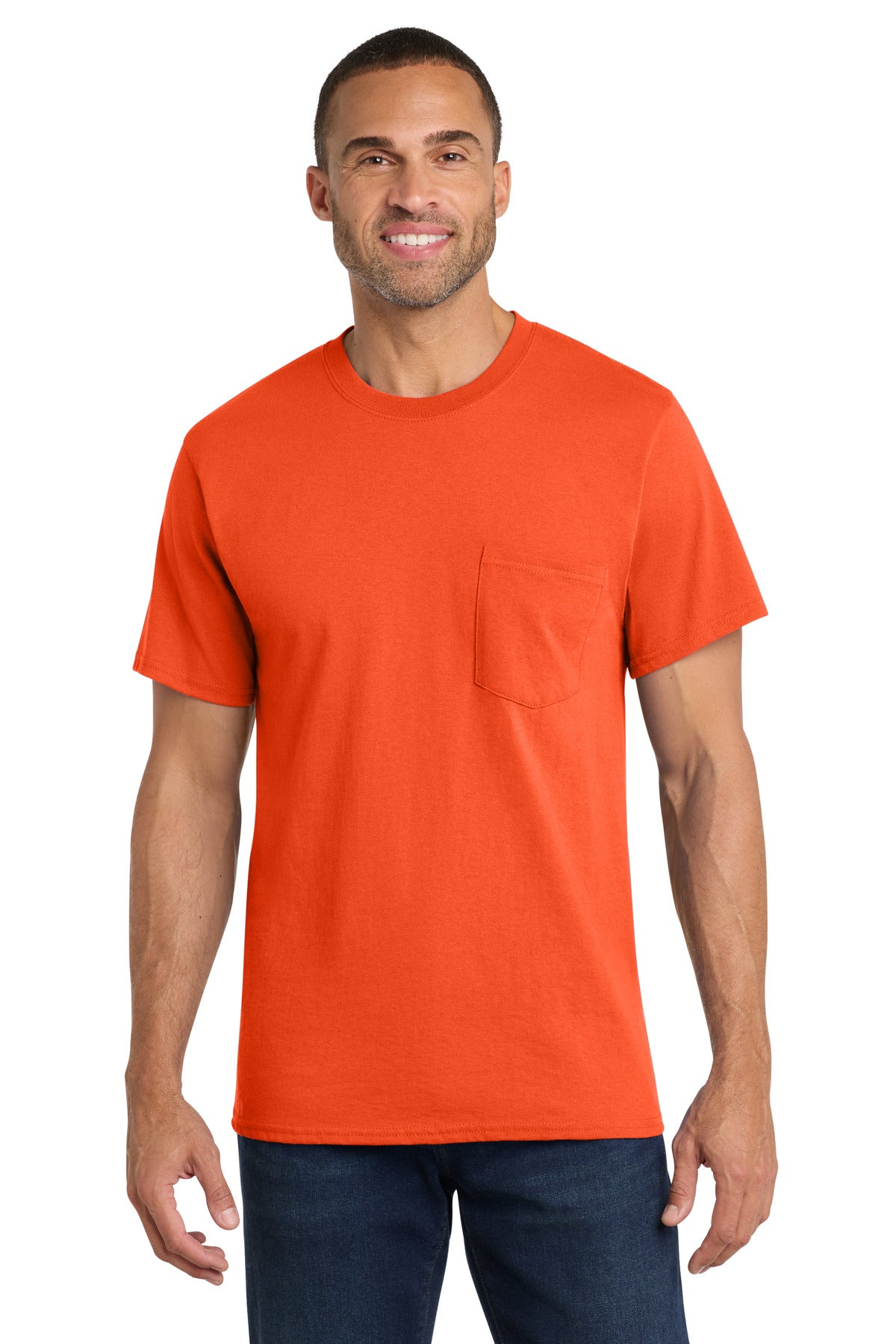 Custom logo Port & Co® Core Cotton Pocket Tee. PC54P in Orange
