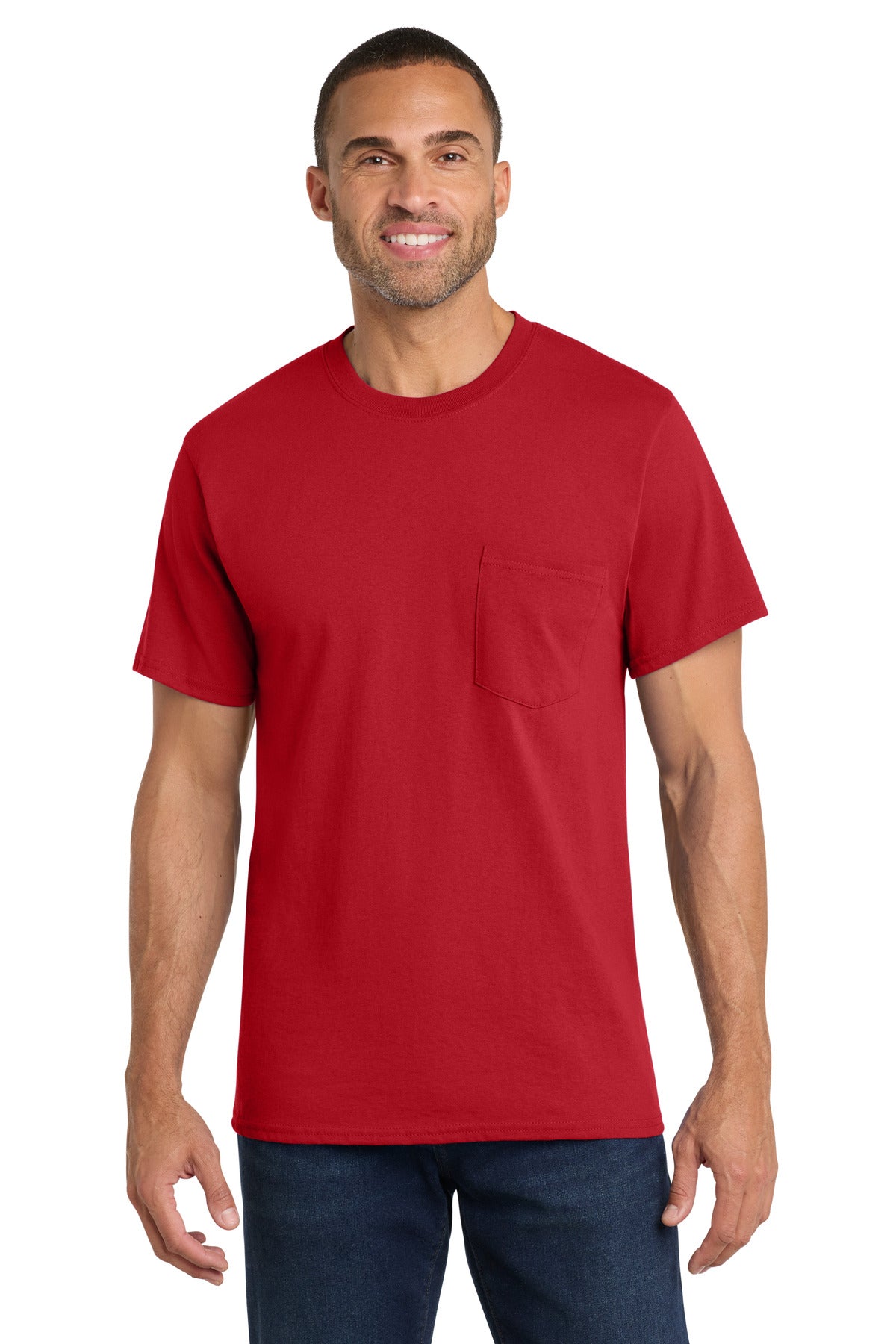 Custom logo Port & Co® Core Cotton Pocket Tee. PC54P in Red