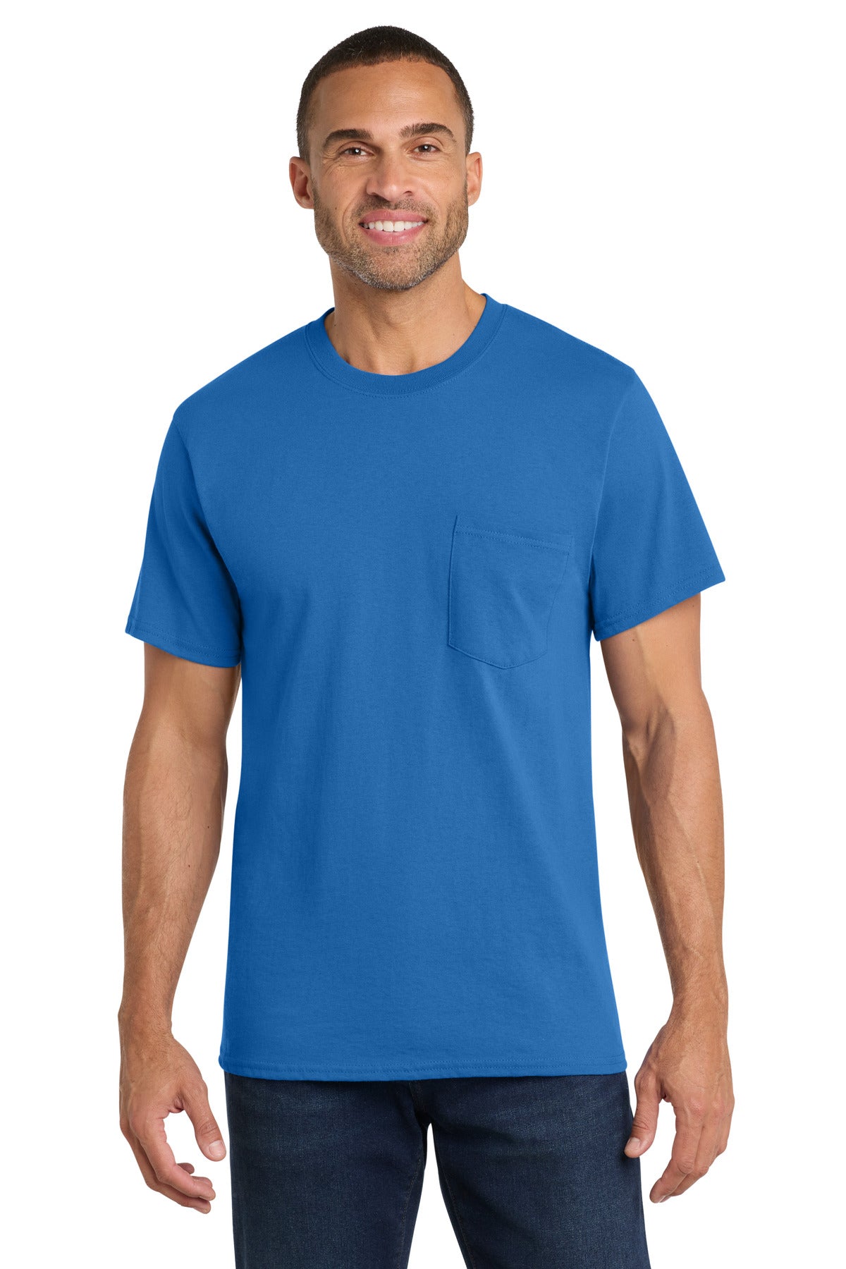 Custom logo Port & Co® Core Cotton Pocket Tee. PC54P in Royal
