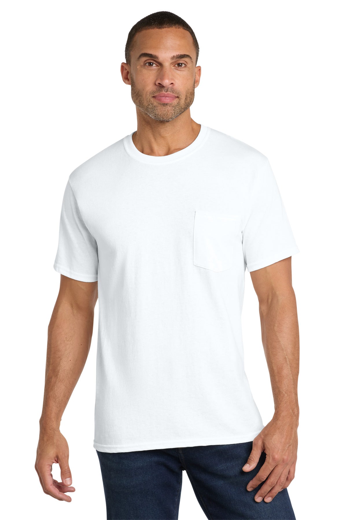 Custom logo Port & Co® Core Cotton Pocket Tee. PC54P in White