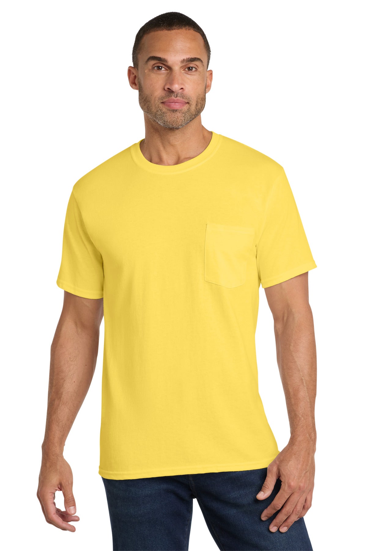 Custom logo Port & Co® Core Cotton Pocket Tee. PC54P in Yellow