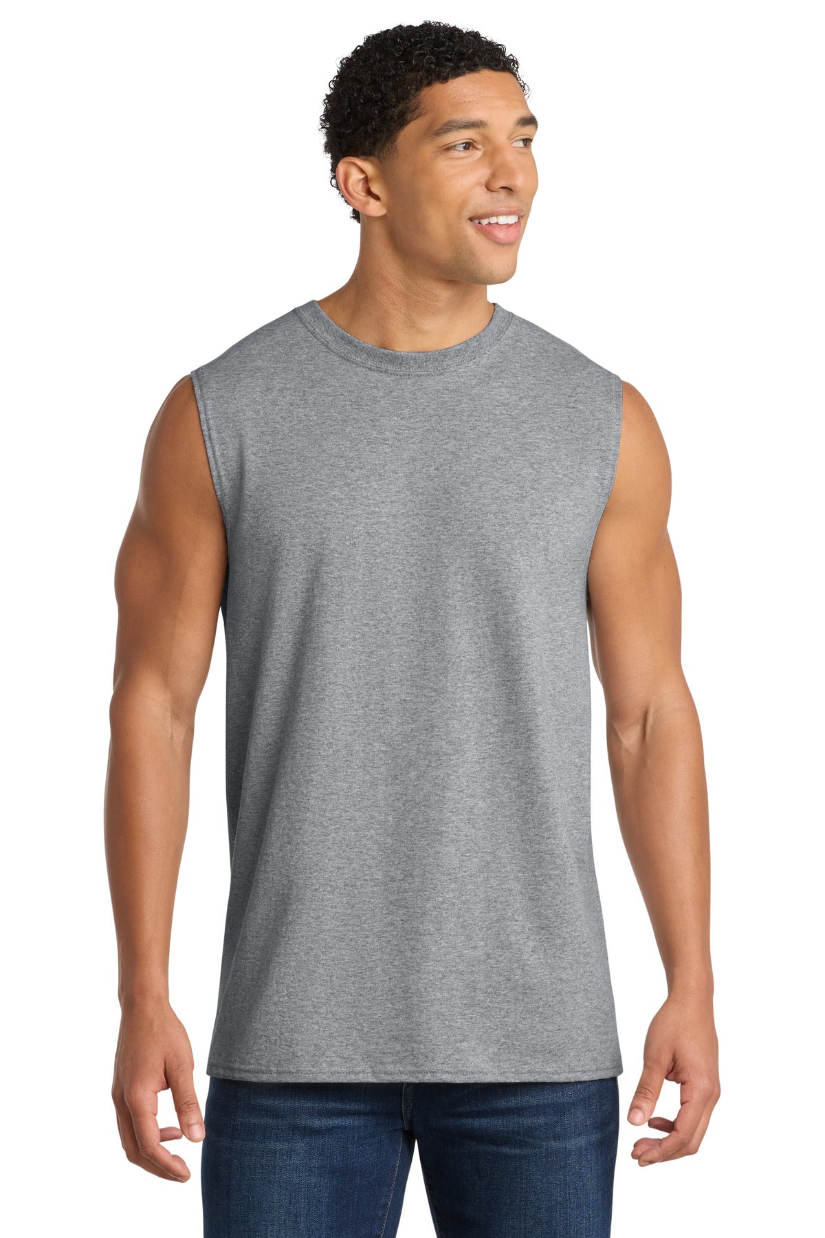Custom logo Port & Co® Core Cotton Sleeveless Tee. PC54SL in Athletic Heather
