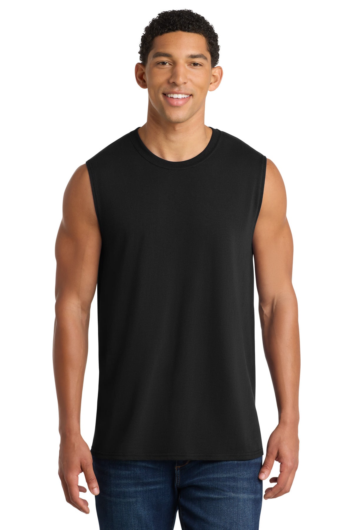 Custom logo Port & Co® Core Cotton Sleeveless Tee. PC54SL in Jet Black