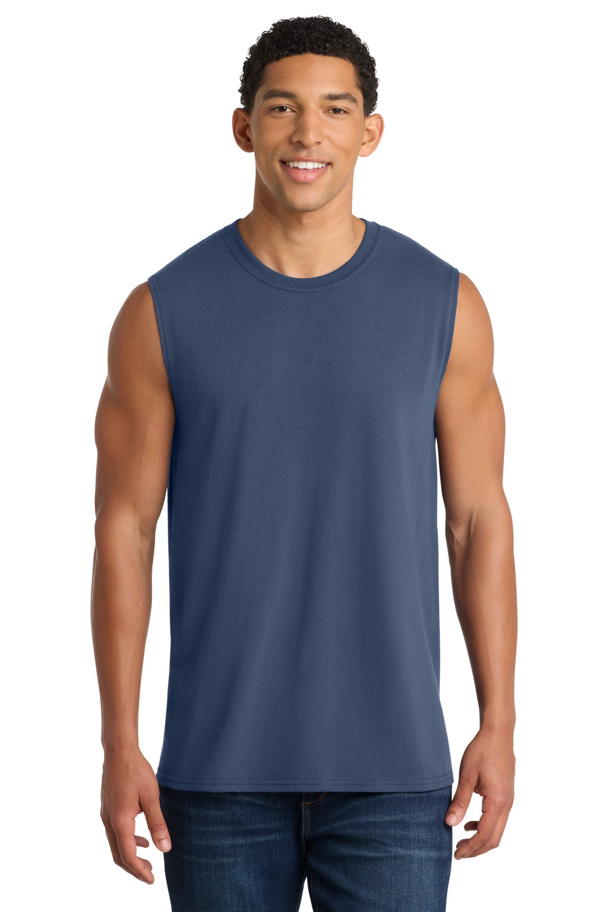 Custom logo Port & Co® Core Cotton Sleeveless Tee. PC54SL in Navy