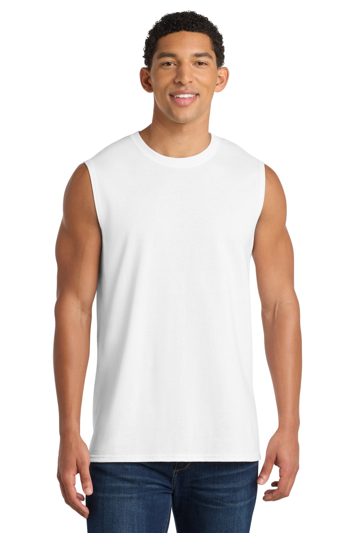 Custom logo Port & Co® Core Cotton Sleeveless Tee. PC54SL in White
