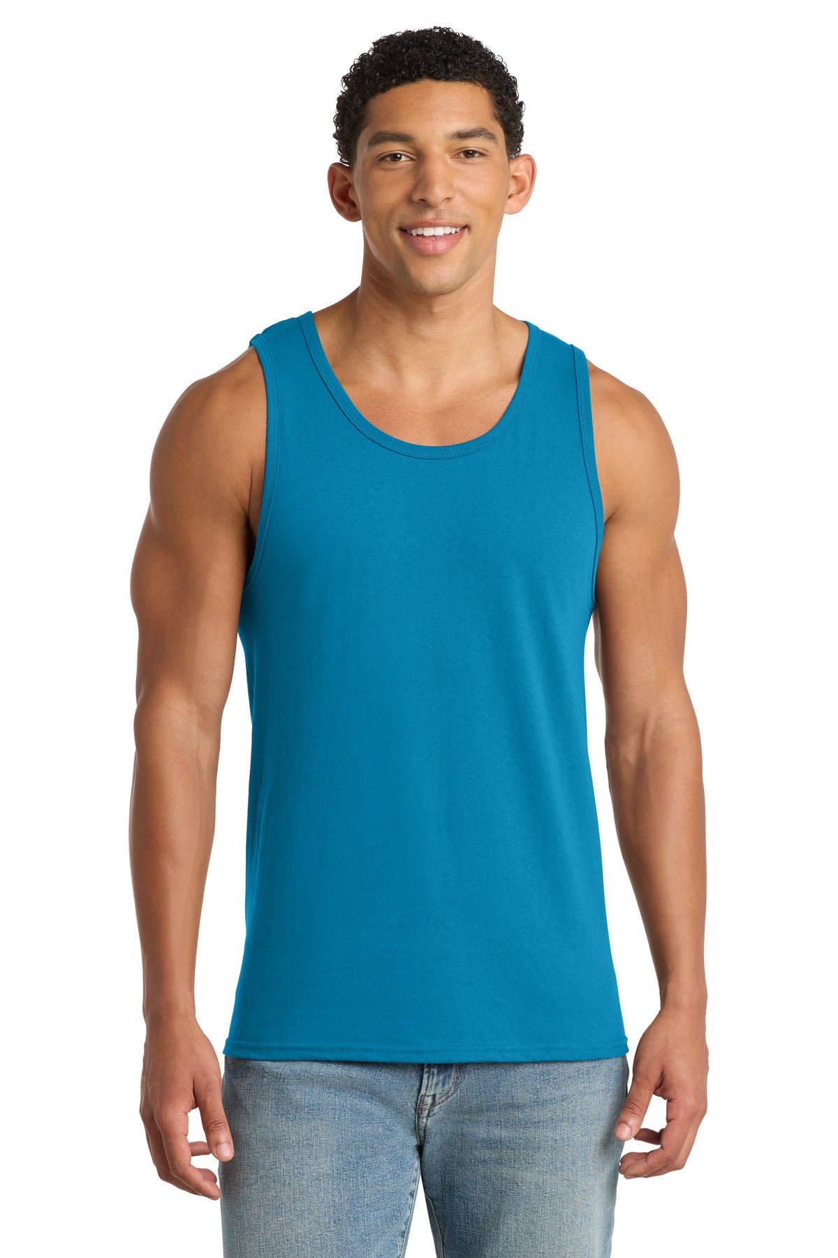 Custom logo Port & Co® Core Cotton Tank Top.  PC54TT in Neon Blue
