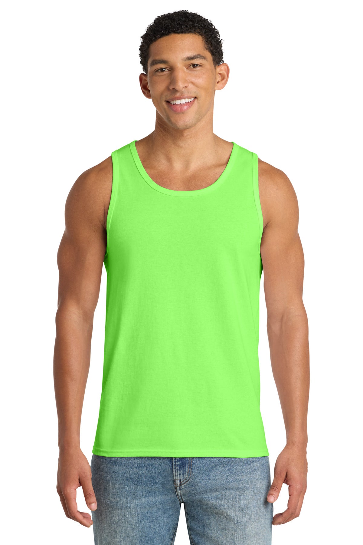Custom logo Port & Co® Core Cotton Tank Top.  PC54TT in Neon Green
