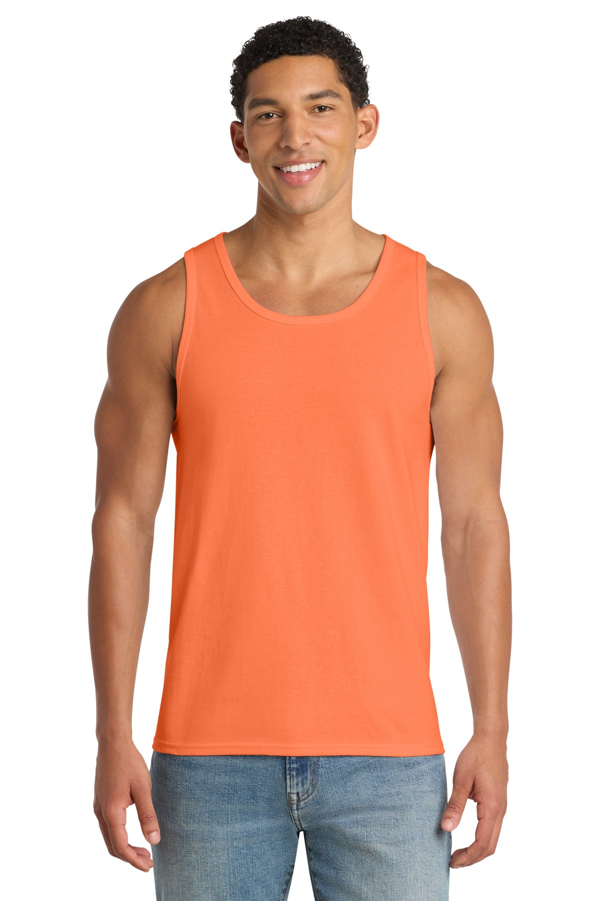 Custom logo Port & Co® Core Cotton Tank Top.  PC54TT in Neon Orange