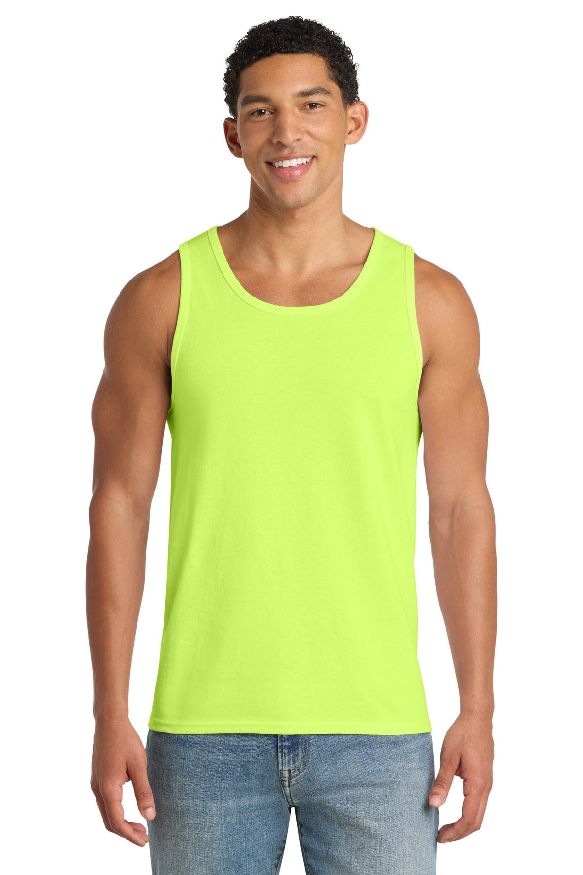 Custom logo Port & Co® Core Cotton Tank Top.  PC54TT in Neon Yellow