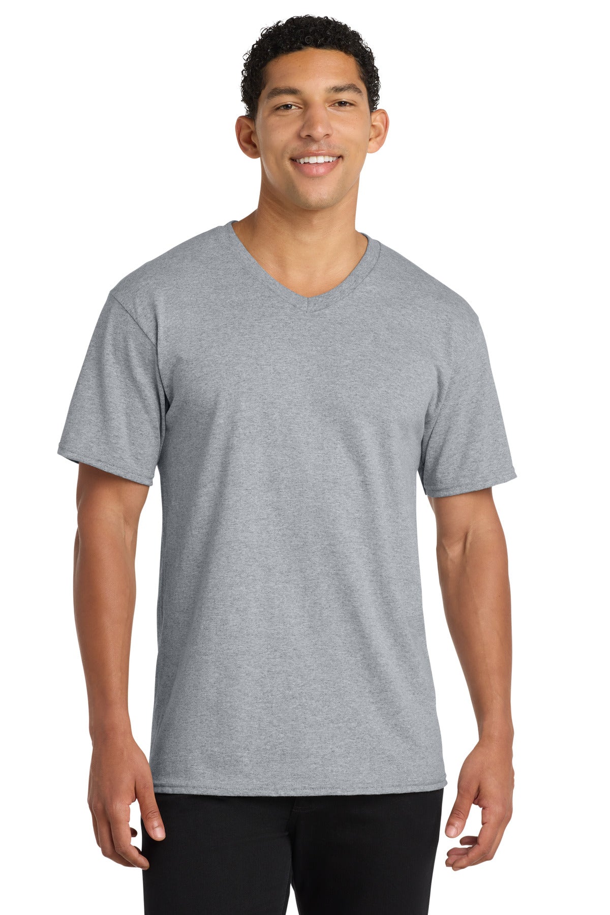 Custom logo Port & Co® Core Cotton V-Neck Tee. PC54V in Athletic Heather