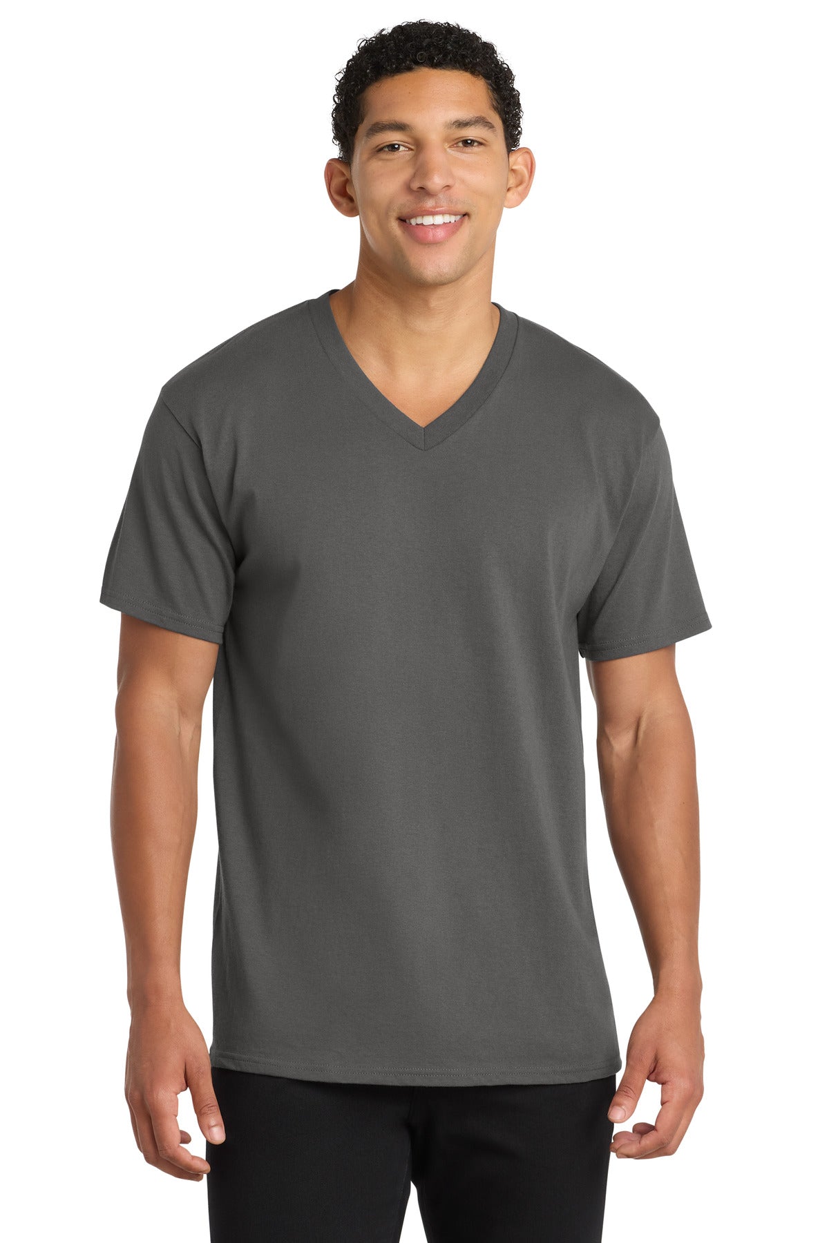 Custom logo Port & Co® Core Cotton V-Neck Tee. PC54V in Charcoal