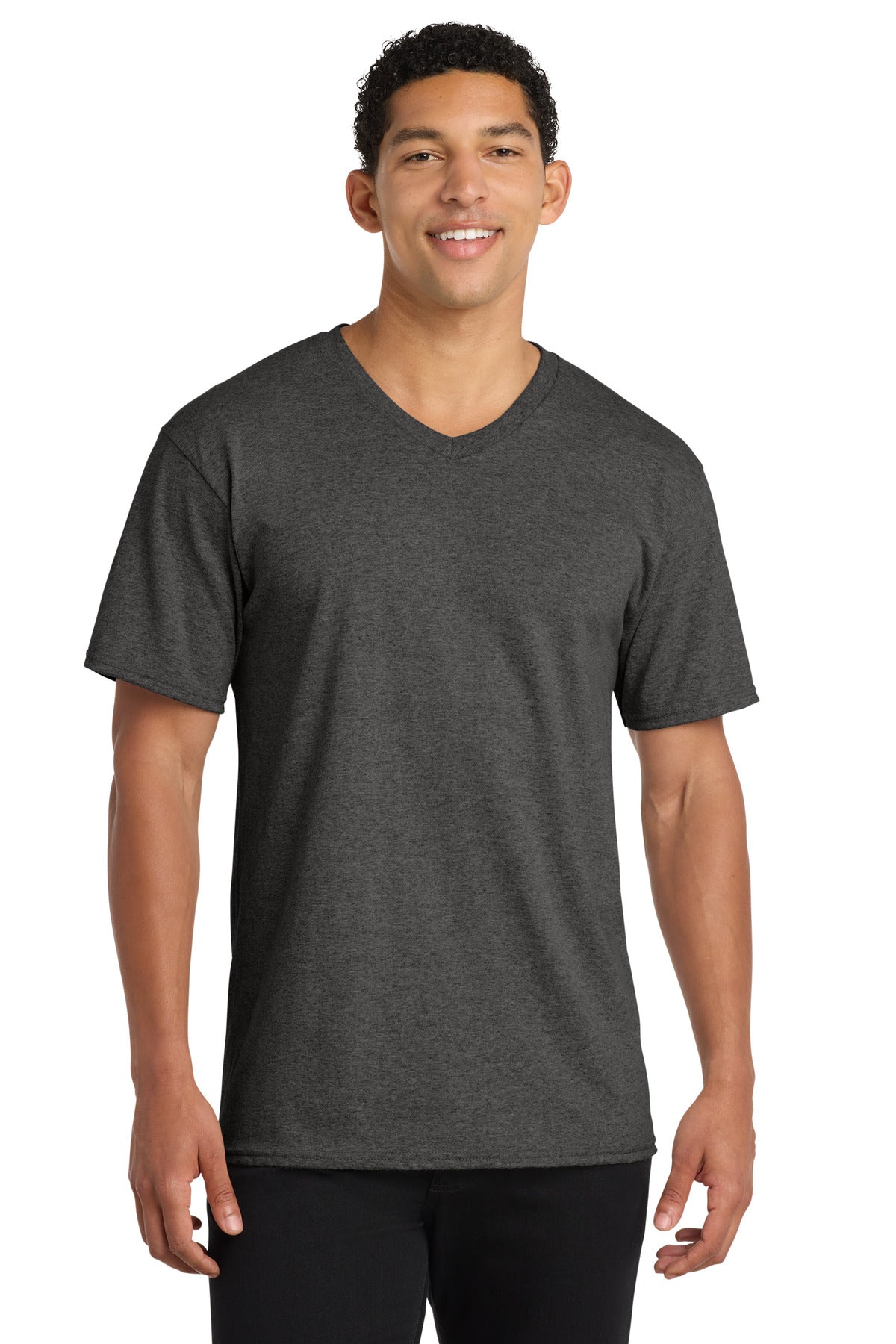 Custom logo Port & Co® Core Cotton V-Neck Tee. PC54V in Dark Heather Grey