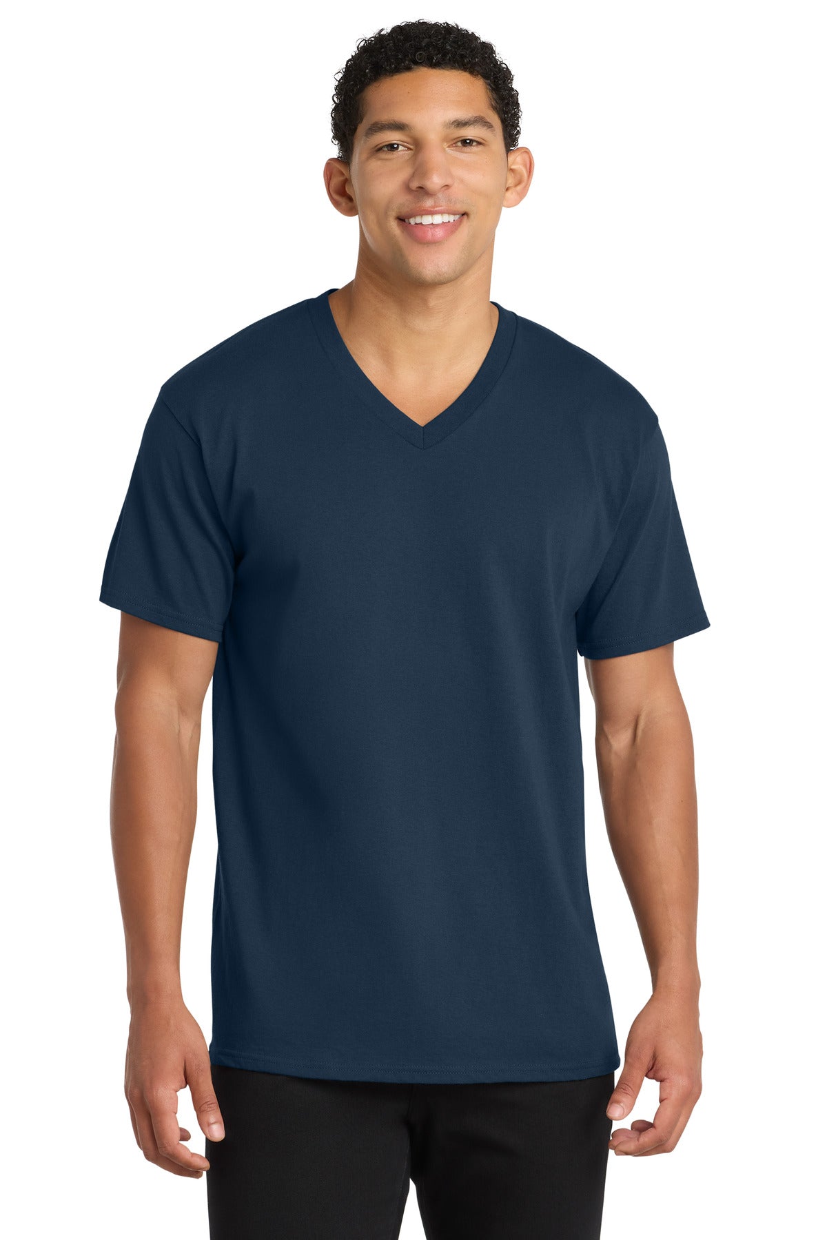 Custom logo Port & Co® Core Cotton V-Neck Tee. PC54V in Navy