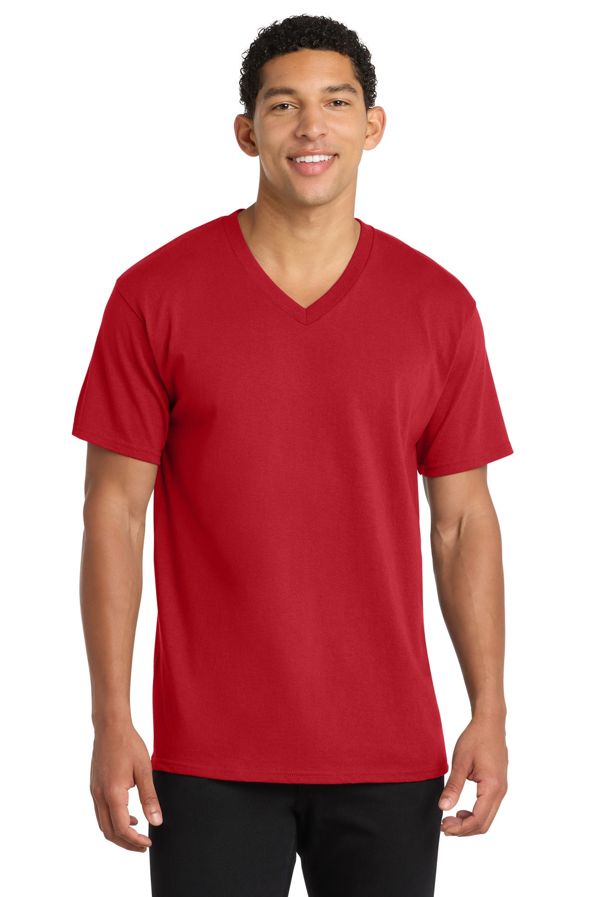 Custom logo Port & Co® Core Cotton V-Neck Tee. PC54V in Red