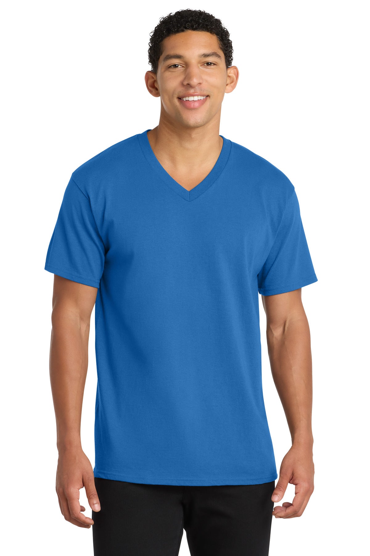 Custom logo Port & Co® Core Cotton V-Neck Tee. PC54V in Royal