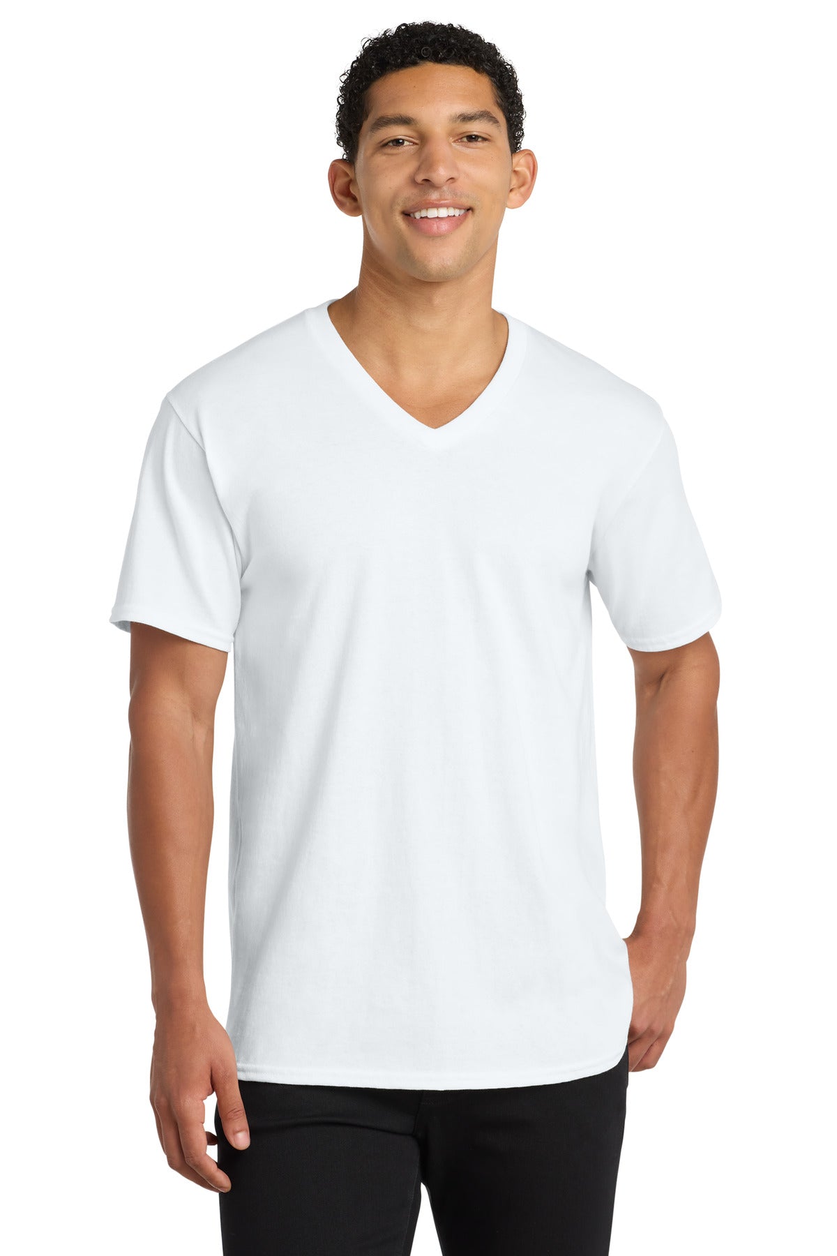 Custom logo Port & Co® Core Cotton V-Neck Tee. PC54V in White