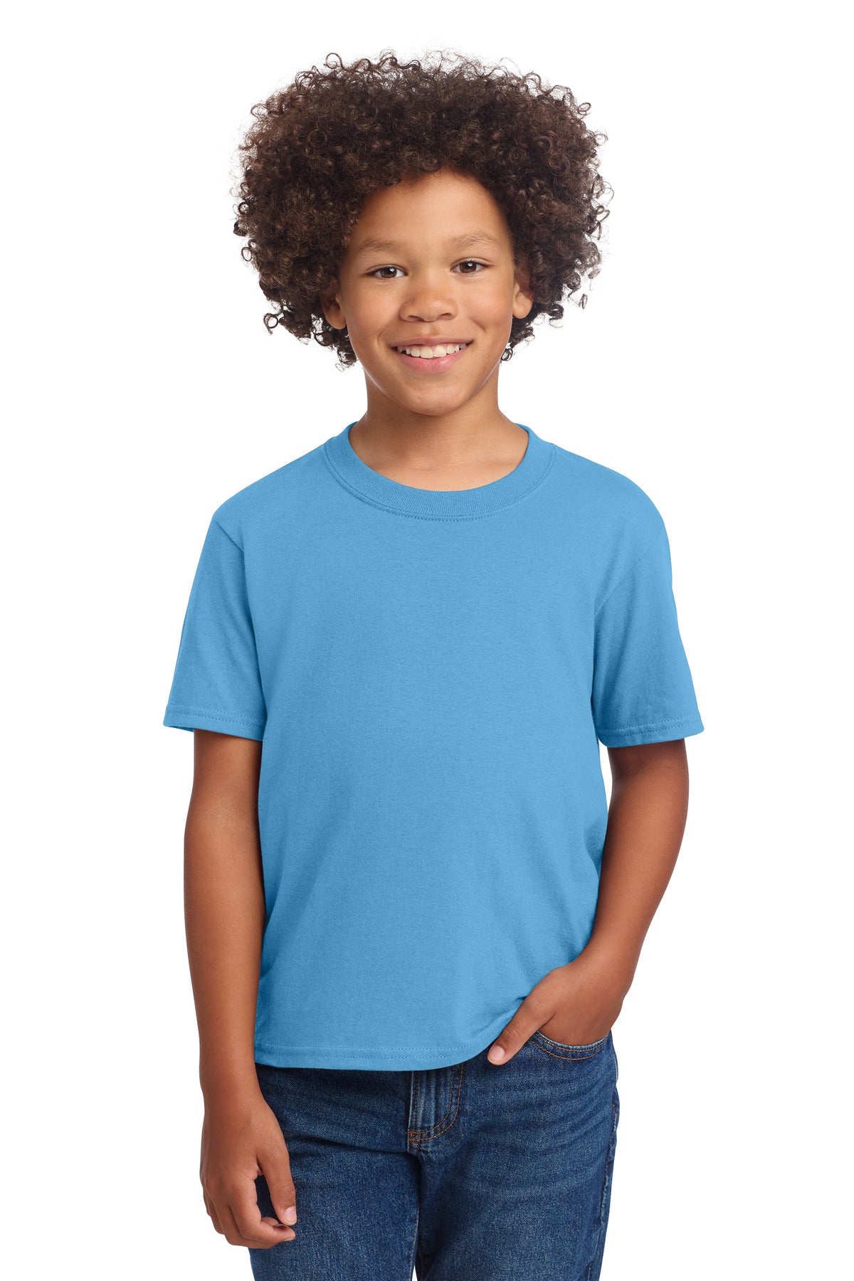 Custom logo Port & Co® Youth Core Cotton DTG Tee PC54YDTG in Aquatic Blue