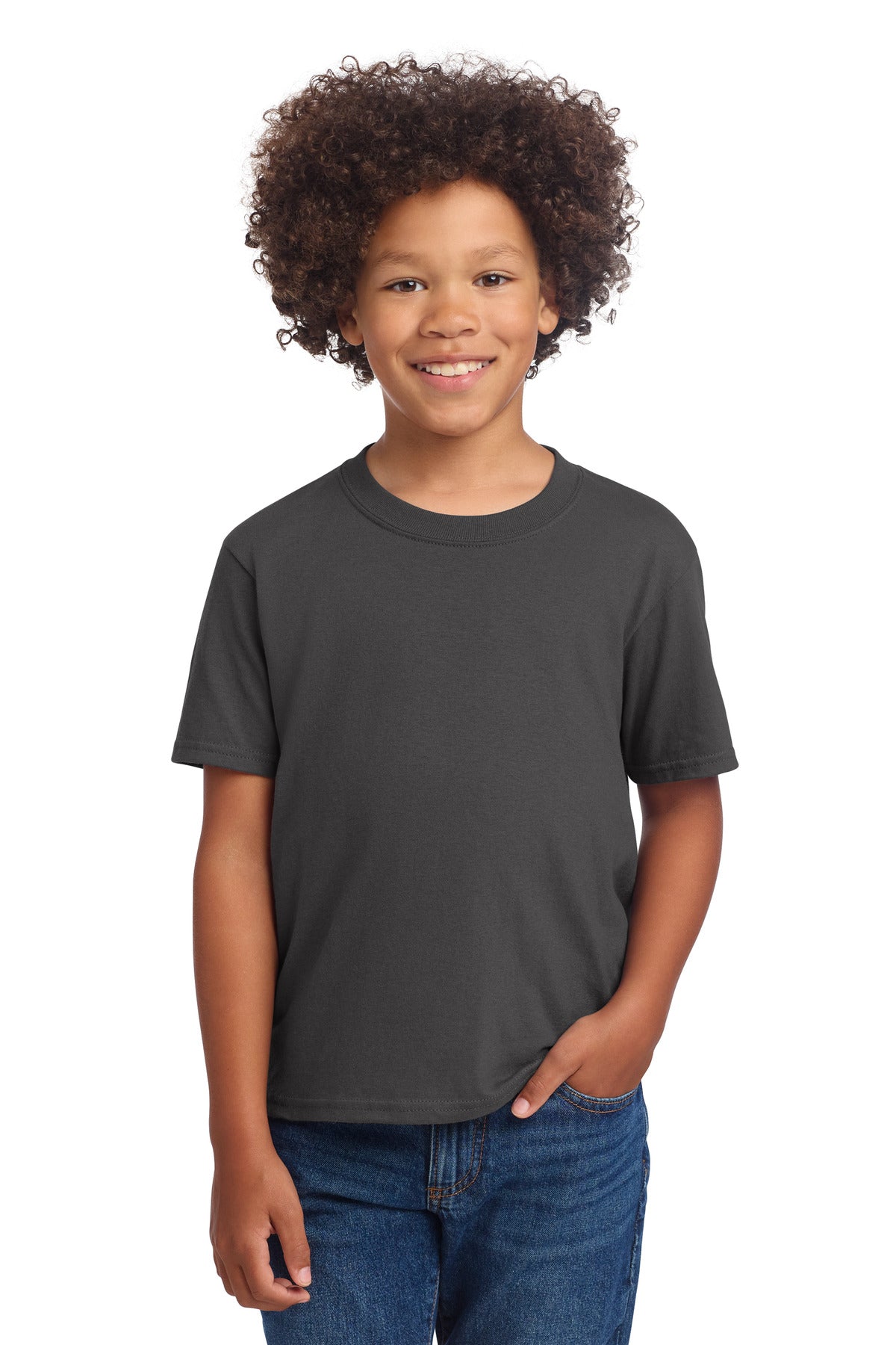 Custom logo Port & Co® Youth Core Cotton DTG Tee PC54YDTG in Charcoal