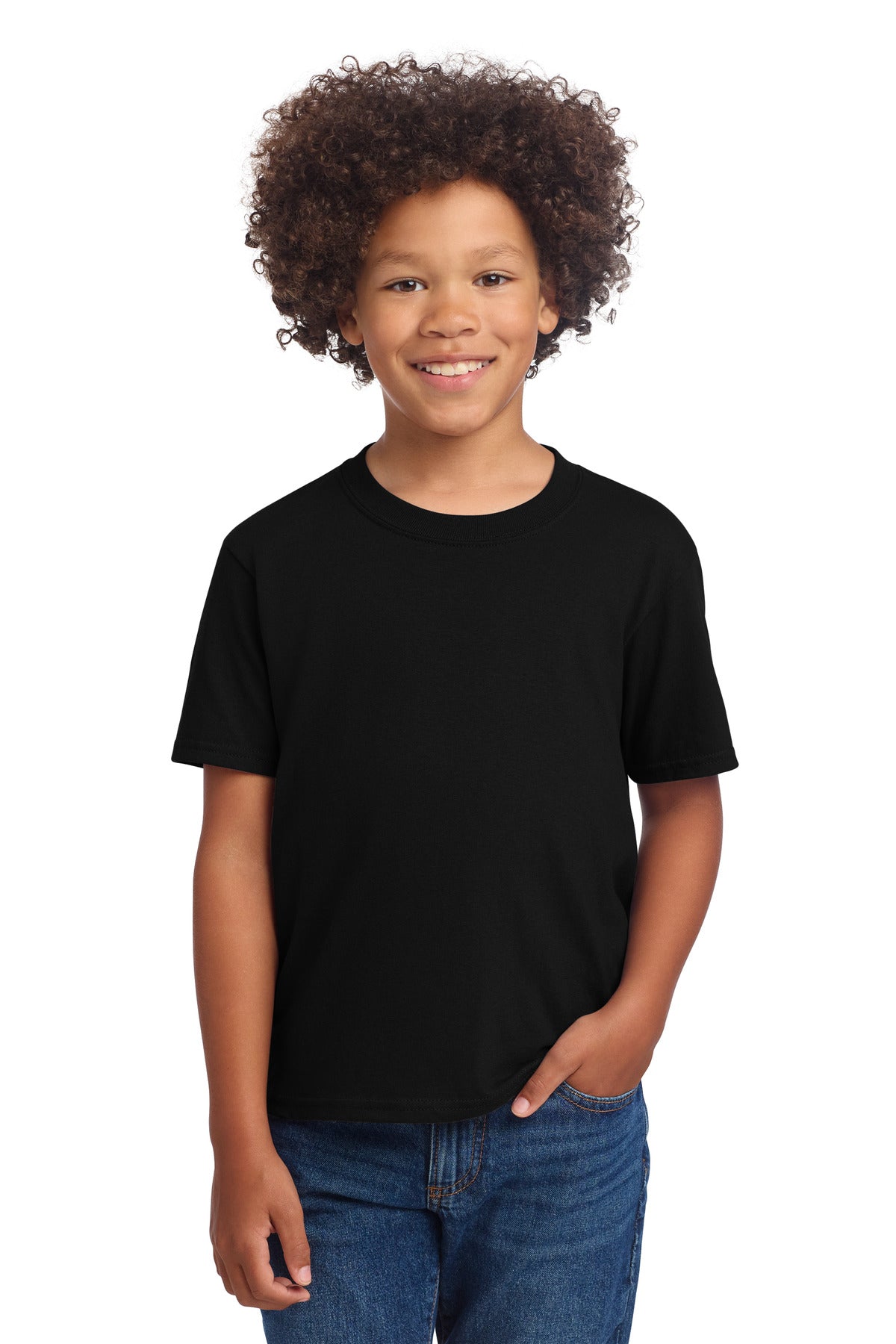 Custom logo Port & Co® Youth Core Cotton DTG Tee PC54YDTG in Jet Black