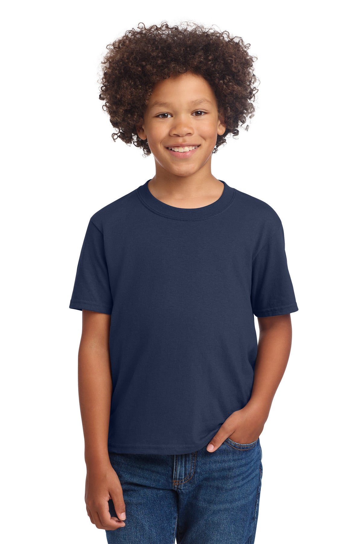 Custom logo Port & Co® Youth Core Cotton DTG Tee PC54YDTG in Navy