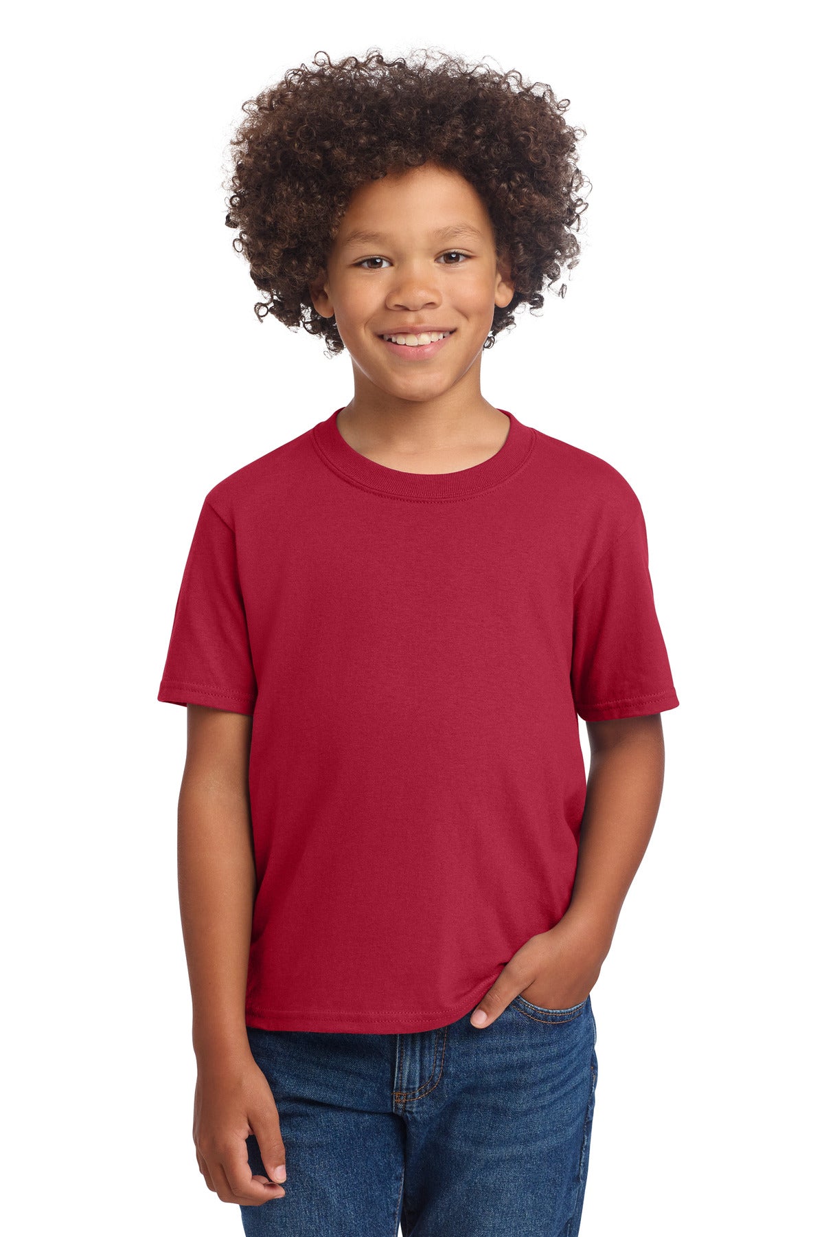 Custom logo Port & Co® Youth Core Cotton DTG Tee PC54YDTG in Red
