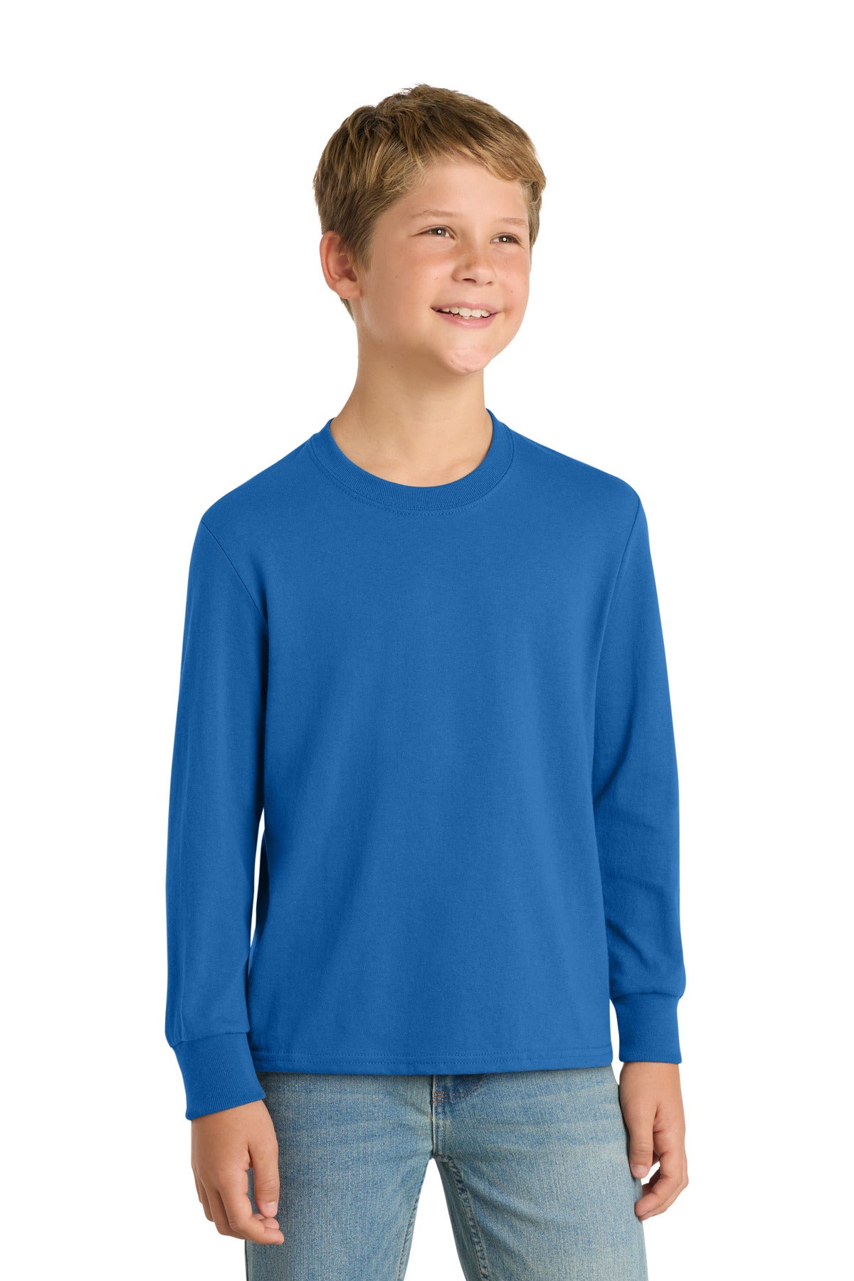Custom logo Port & Co® Youth Long Sleeve Core Cotton Tee. PC54YLS in Royal