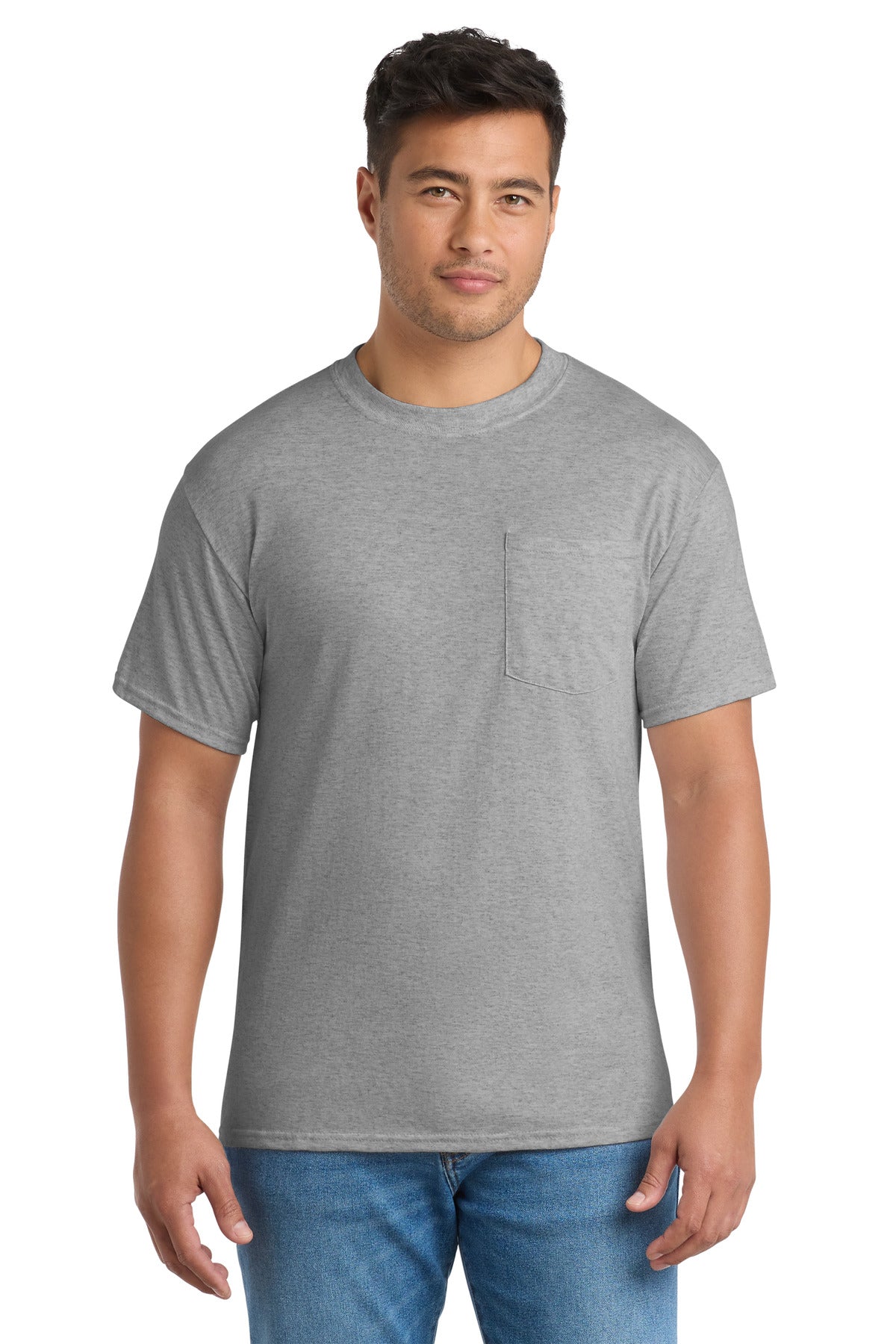 Custom logo Port & Co® Tall Core Blend Pocket Tee. PC55PT in Athletic Heather