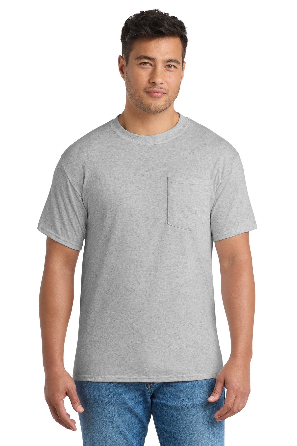 Custom logo Port & Co® Core Blend Pocket Tee. PC55P in Ash