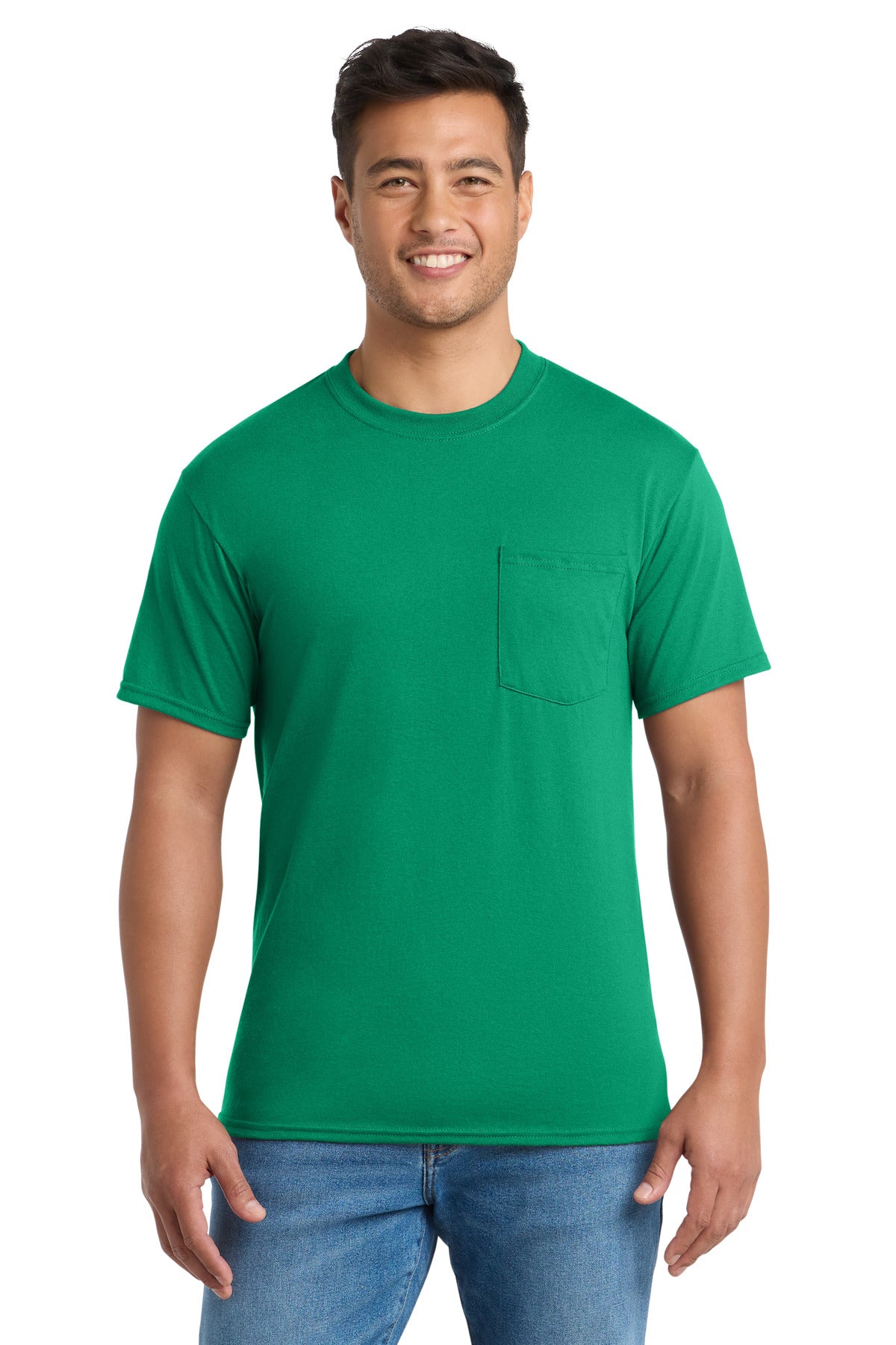 Custom logo Port & Co® Core Blend Pocket Tee. PC55P in Kelly