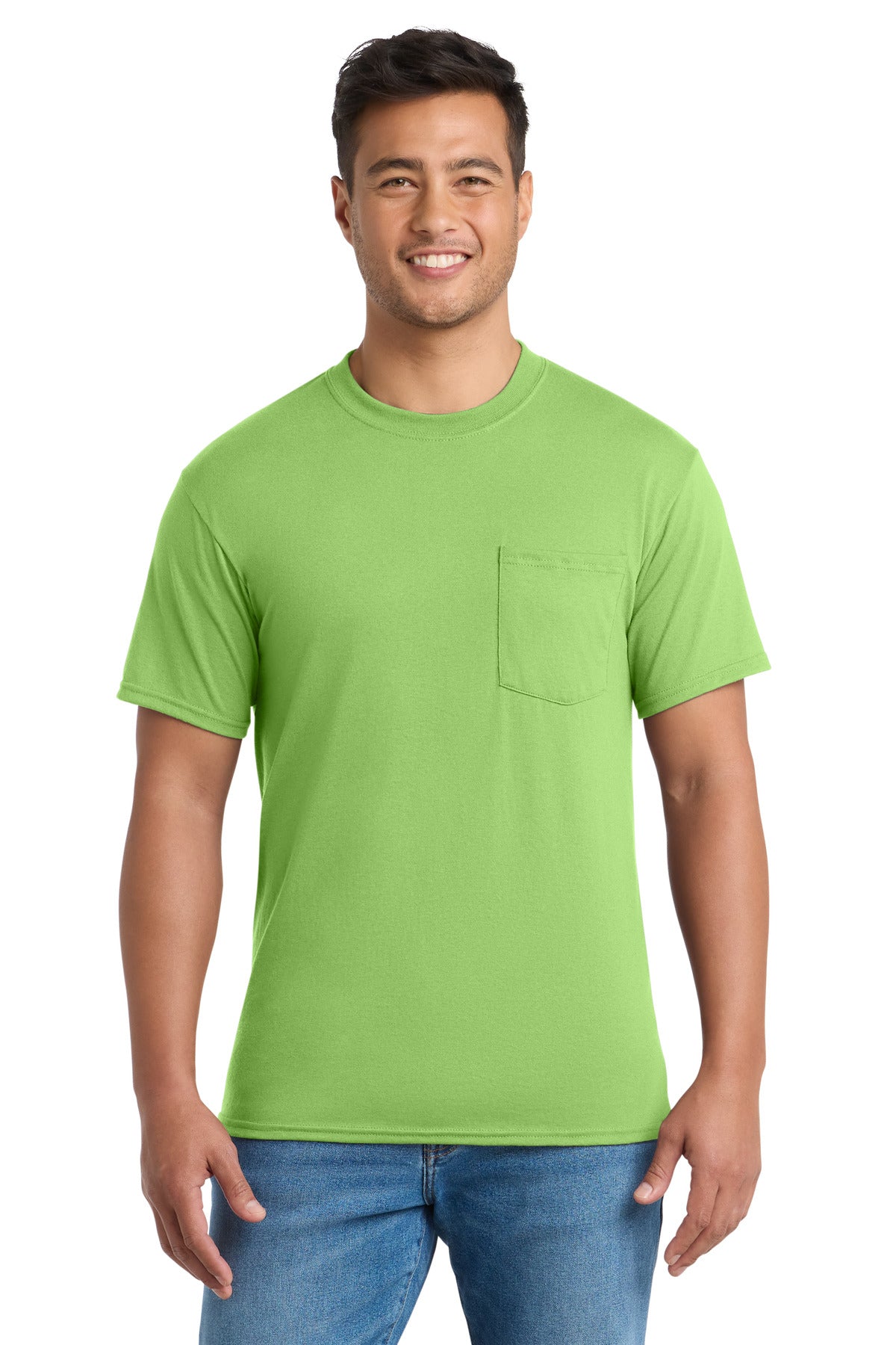Custom logo Port & Co® Core Blend Pocket Tee. PC55P in Lime