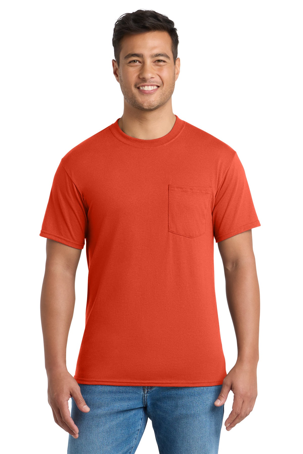 Custom logo Port & Co® Core Blend Pocket Tee. PC55P in Orange
