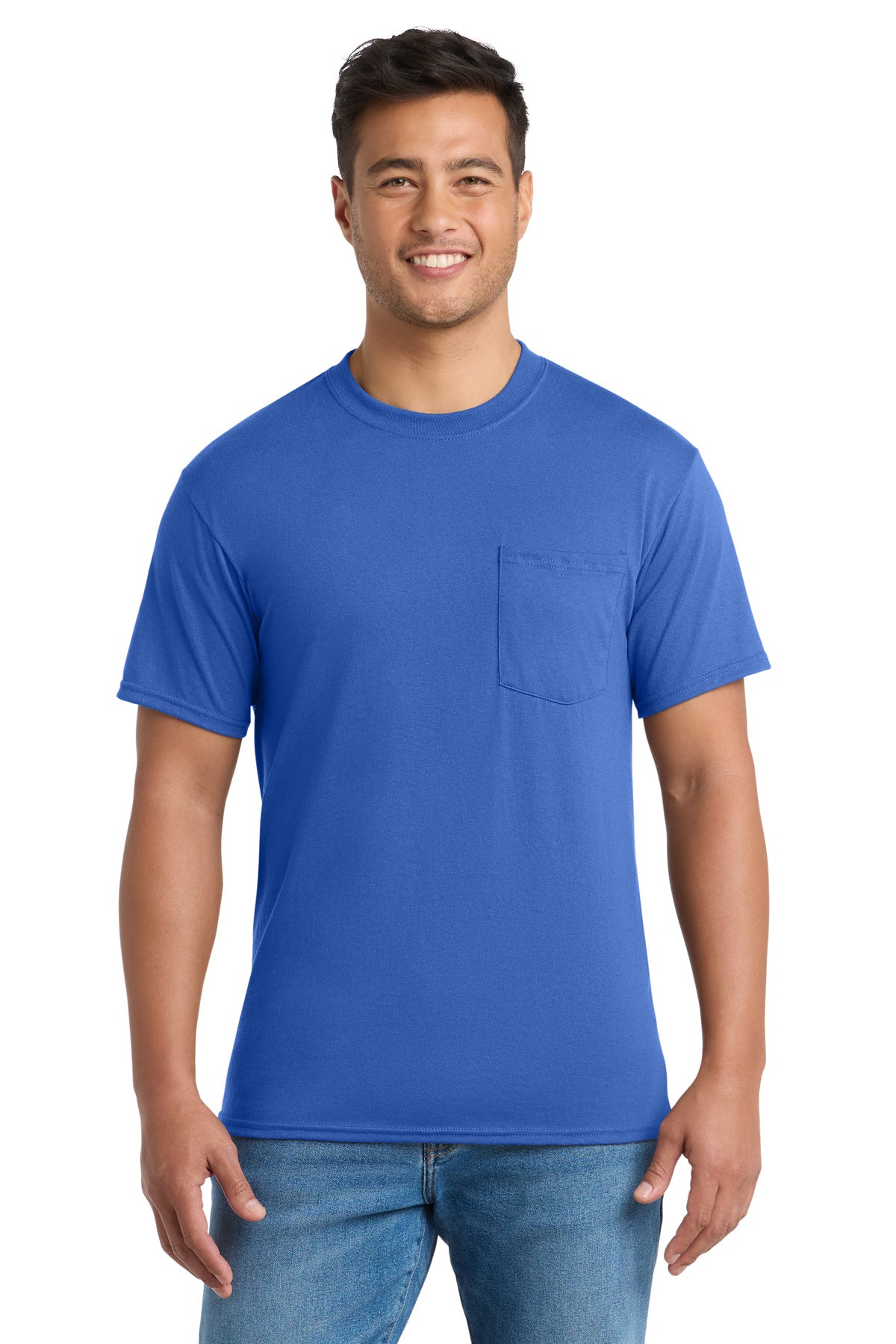 Custom logo Port & Co® Core Blend Pocket Tee. PC55P in Royal