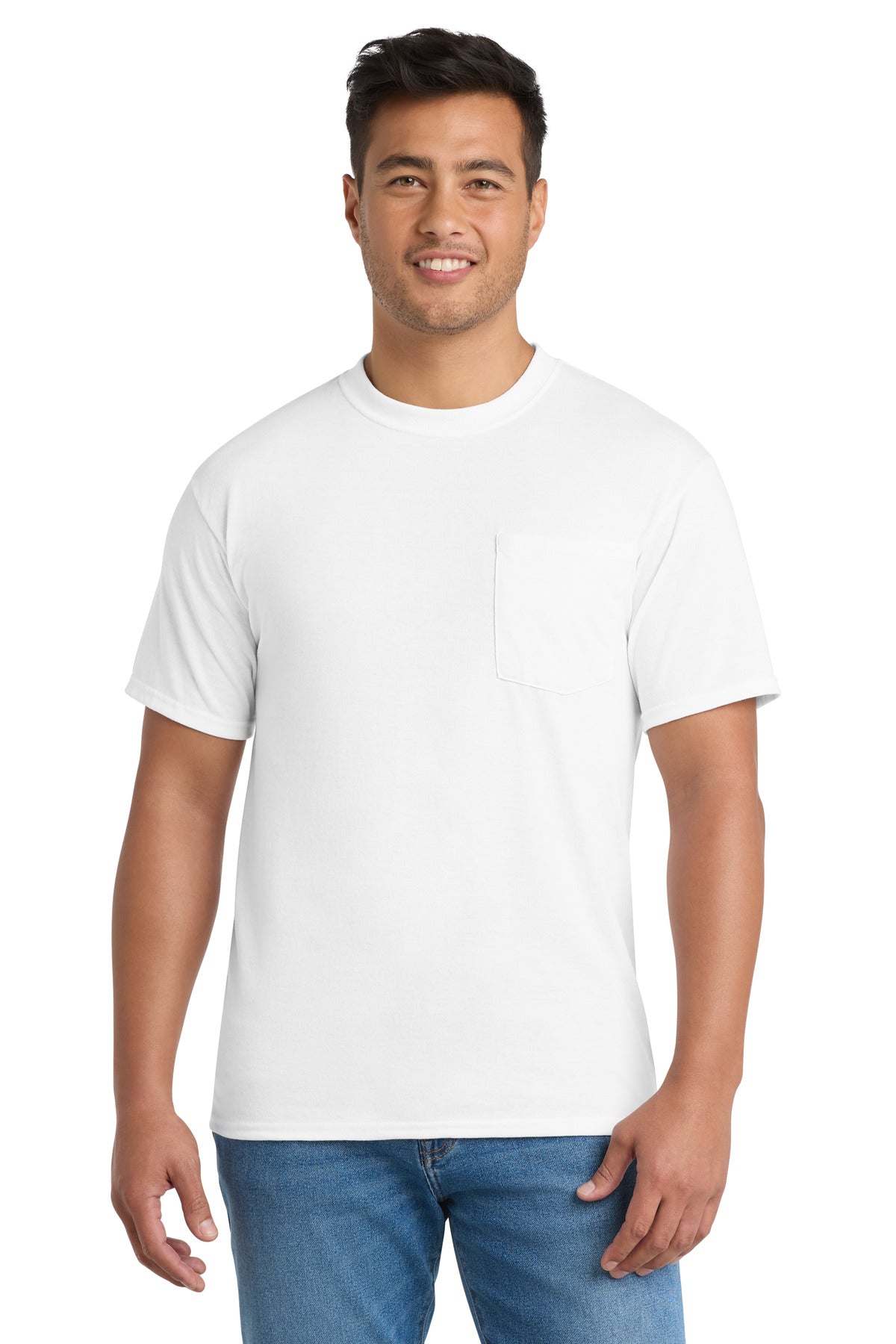 Custom logo Port & Co® Core Blend Pocket Tee. PC55P in White