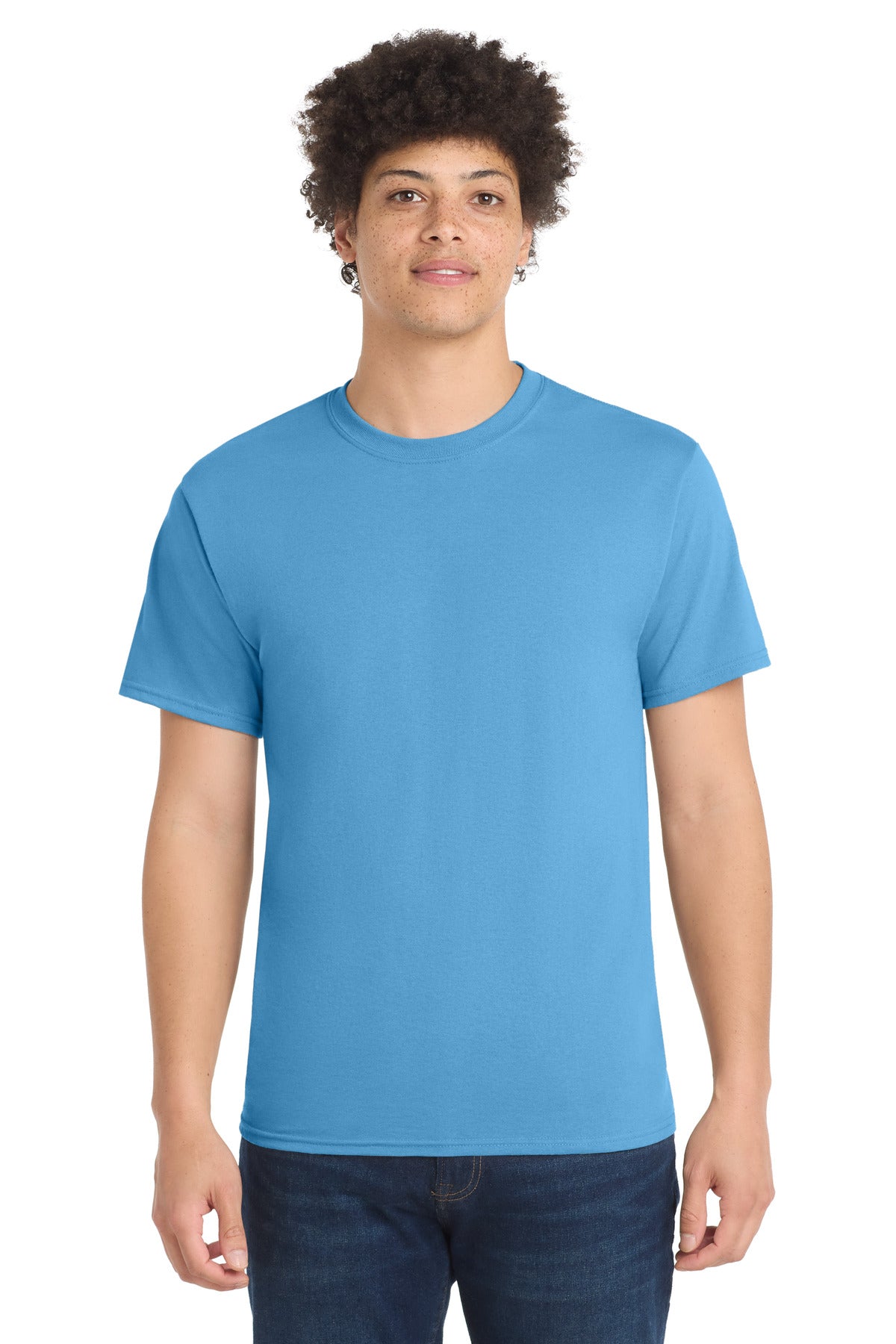 Custom logo Port & Co® Tall Core Blend Tee. PC55T in Aquatic Blue