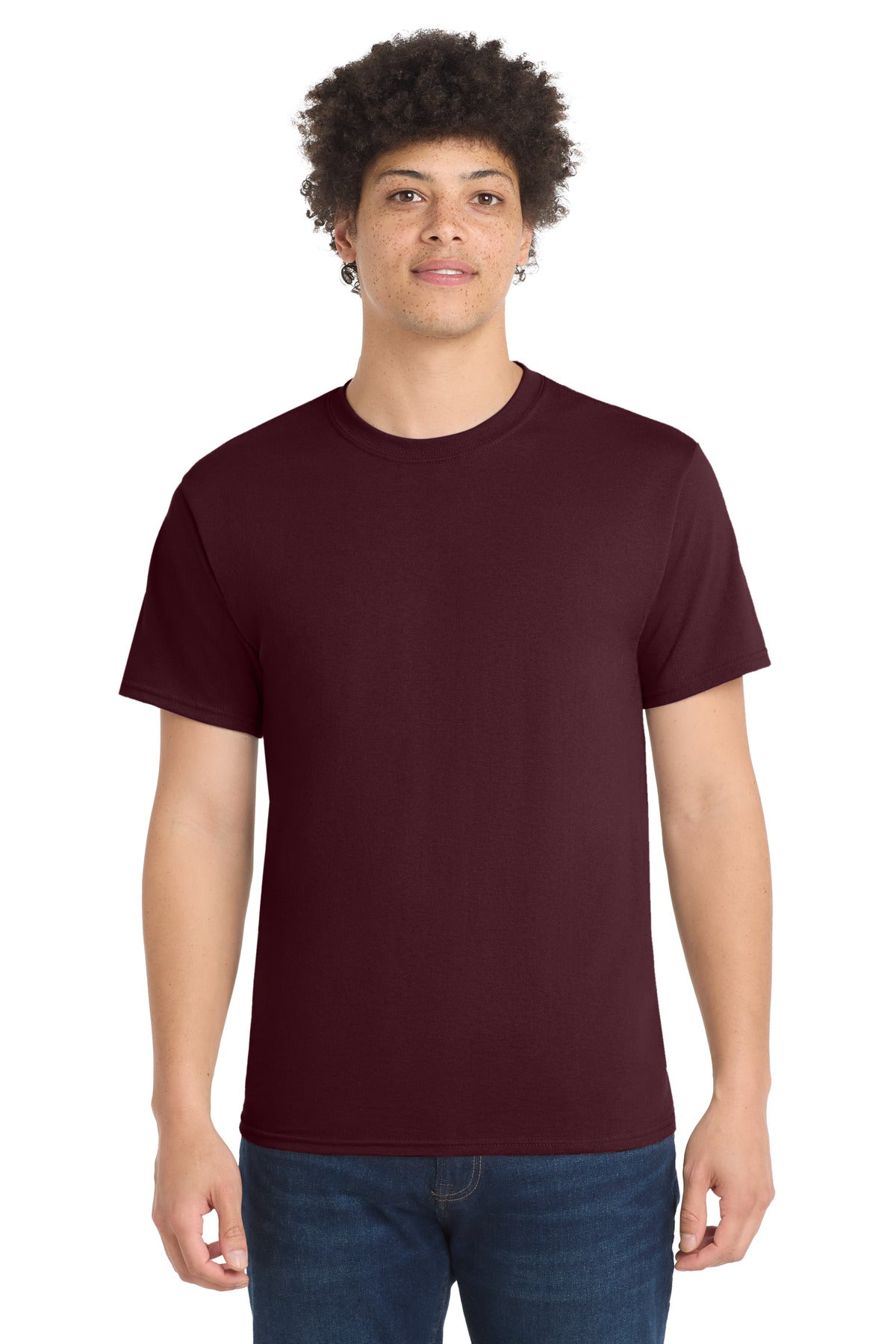 Custom logo Port & Co® Tall Core Blend Tee. PC55T in Athletic Maroon
