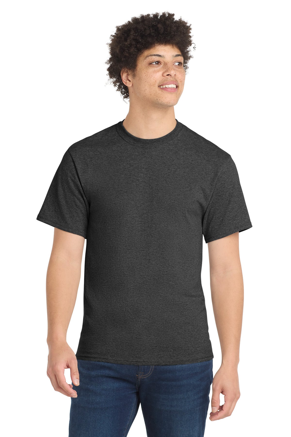 Custom logo Port & Co® Tall Core Blend Tee. PC55T in Dark Heather Grey