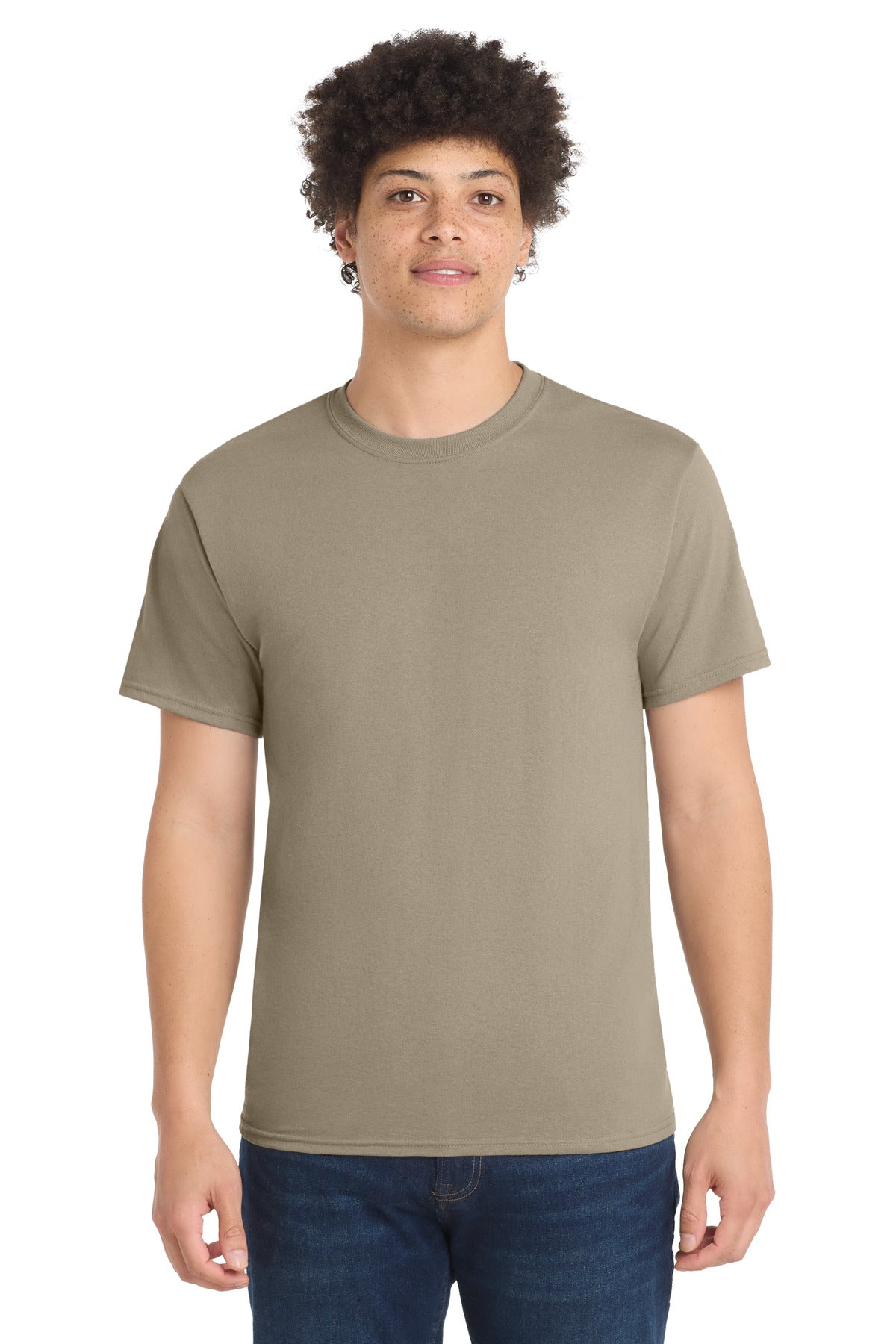 Custom logo Port & Co® Tall Core Blend Tee. PC55T in Desert Sand