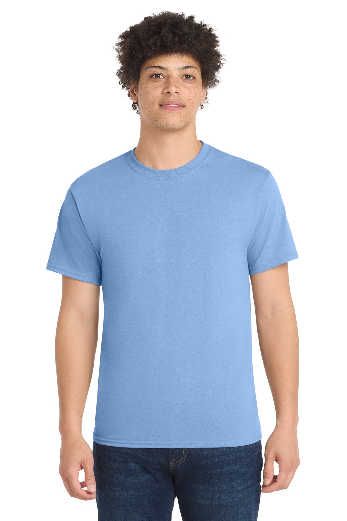 Custom logo Port & Co® Tall Core Blend Tee. PC55T in Light Blue