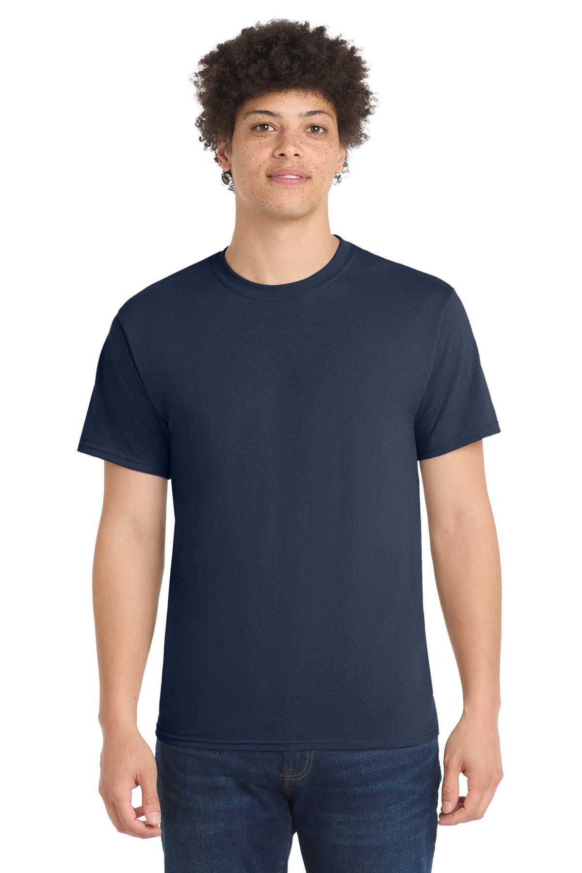 Custom logo Port & Co® Tall Core Blend Tee. PC55T in Navy