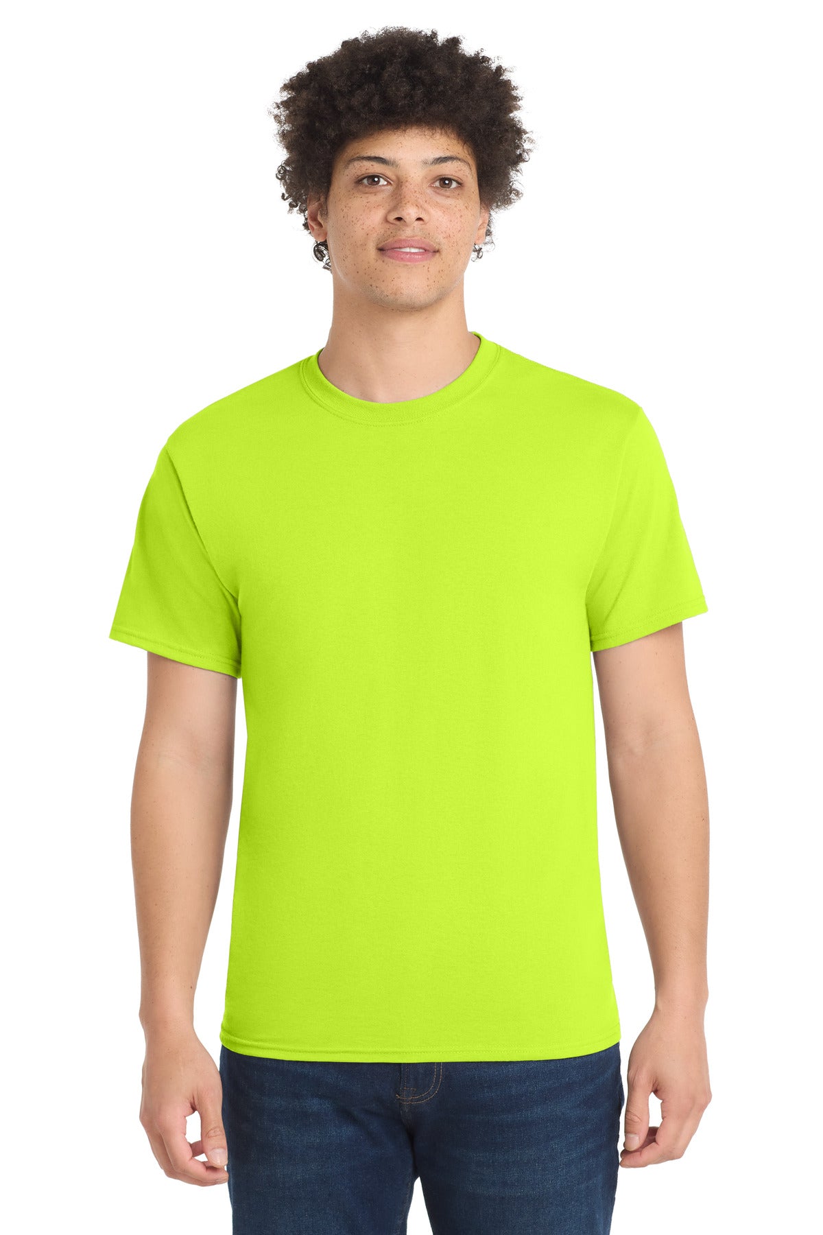 Custom logo Port & Co® Tall Core Blend Tee. PC55T in Safety Green