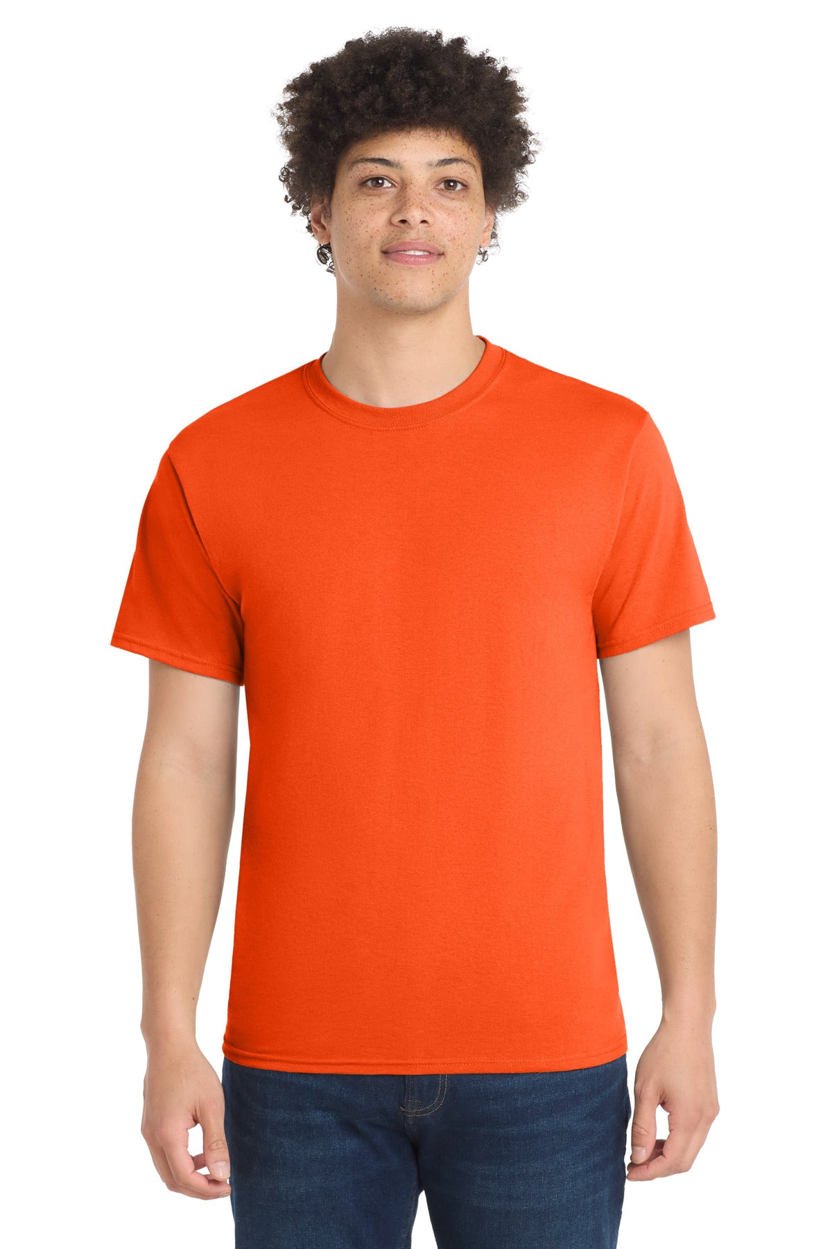 Custom logo Port & Co® Tall Core Blend Tee. PC55T in Safety Orange
