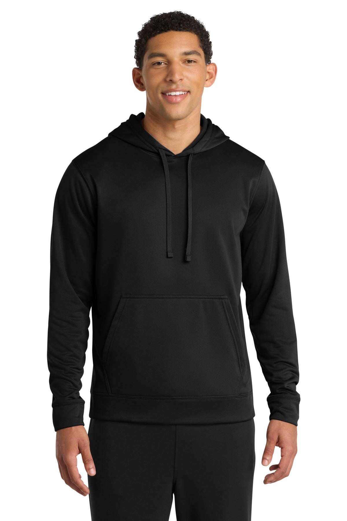 Custom logo Port & Co® Performance Fleece Pullover Hooded Sweatshirt. PC590H in Jet Black