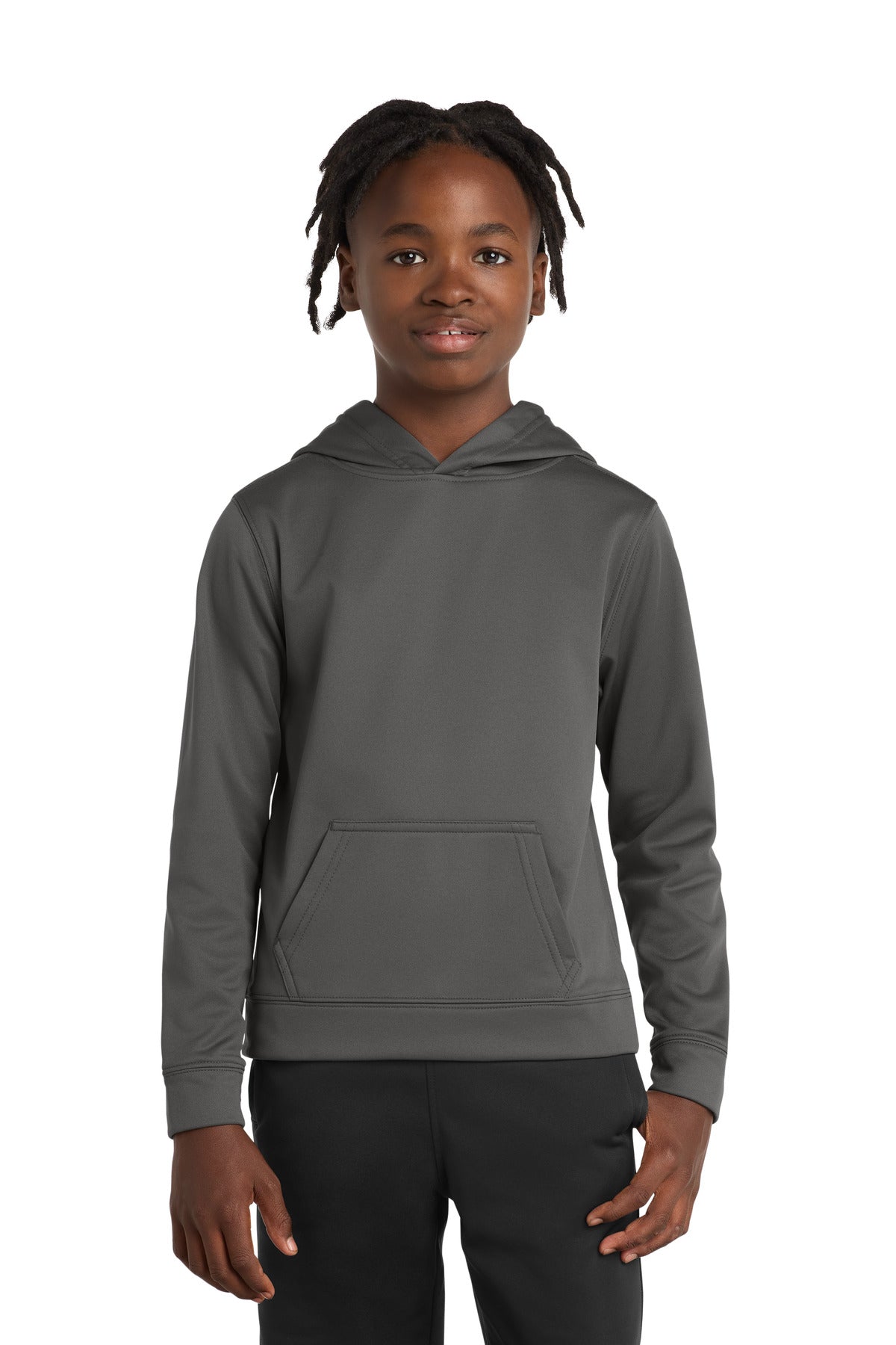 Custom logo Port & Co® Youth Performance Fleece Pullover Hooded Sweatshirt. PC590YH in Charcoal